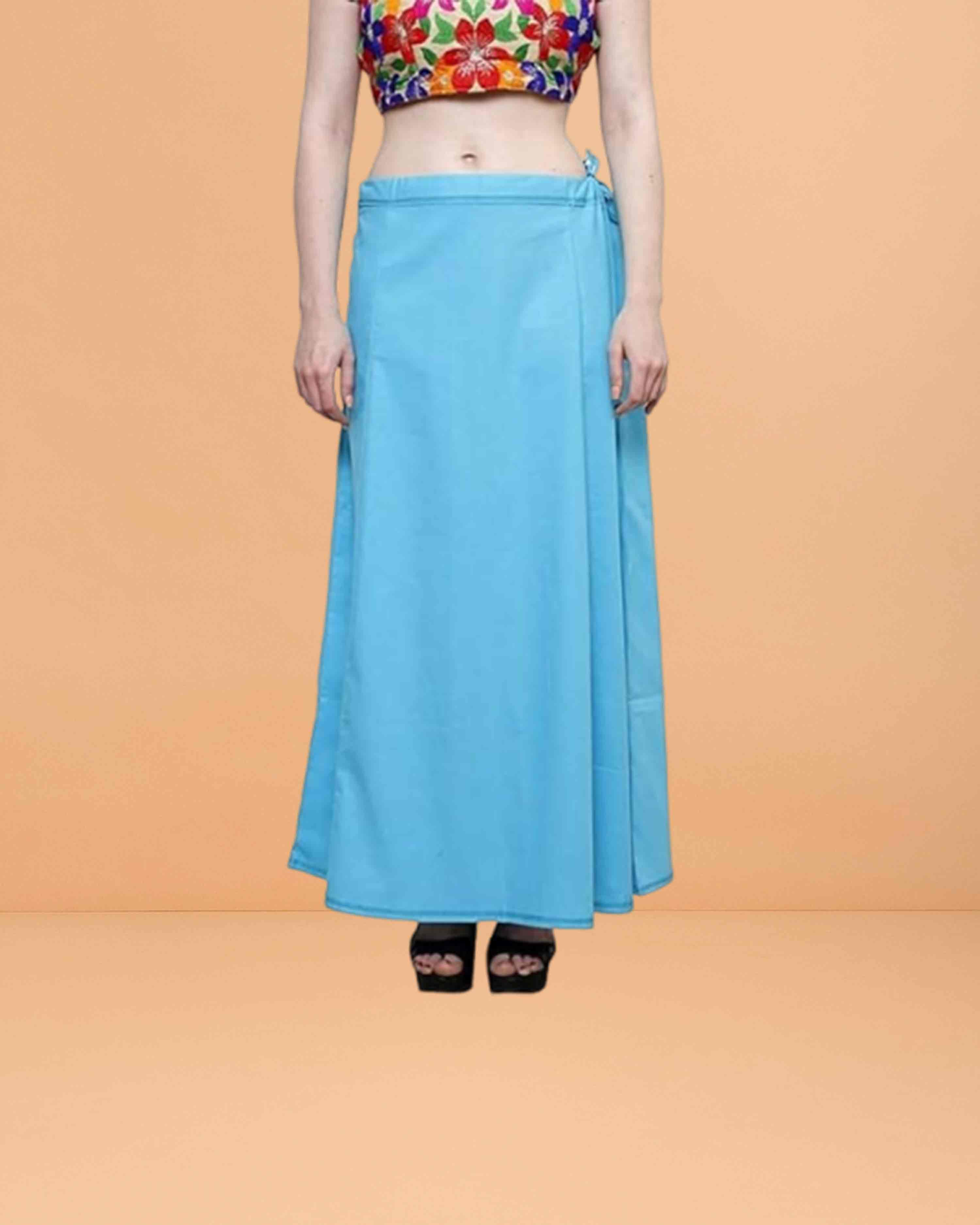 Pure Cotton Readymade Inskirt Saree Petticoat for Women's | Plain Solid Indian Readymade Inskirt Saree | Peticote Innerwear for Women Saree Petticoats - Light blue