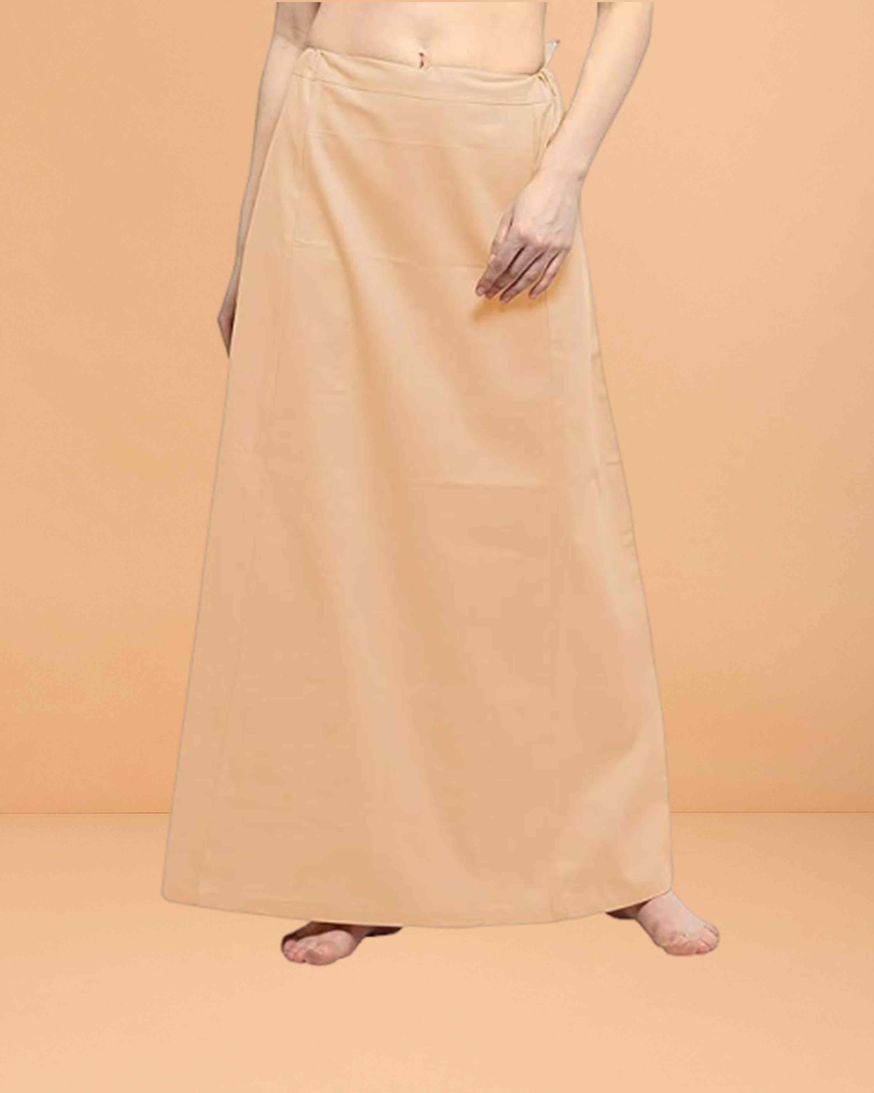 Pure Cotton Readymade Inskirt Saree Petticoat for Women's | Plain Solid Indian Readymade Inskirt Saree | Peticote Innerwear for Women Saree Petticoats - Light peach