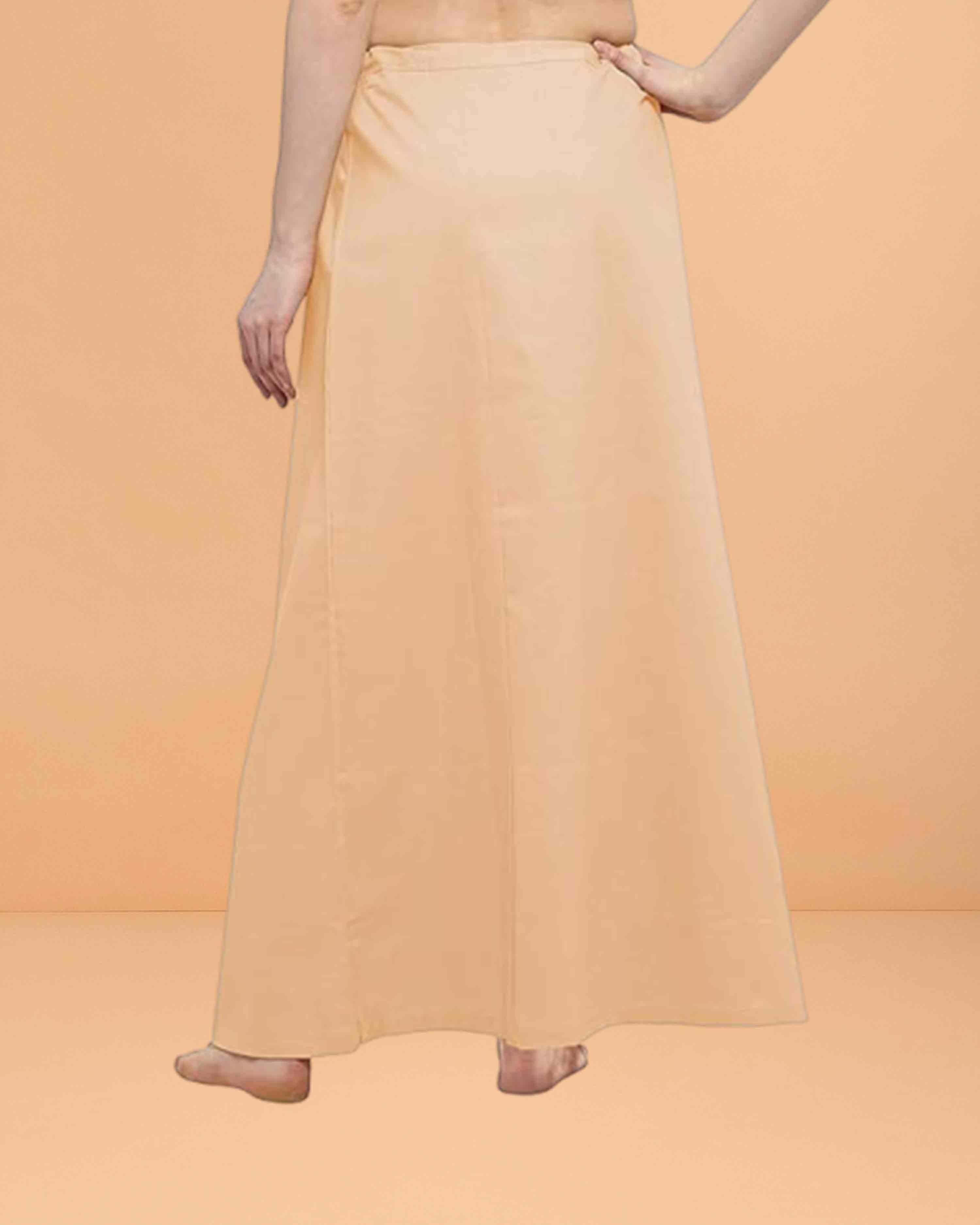 Pure Cotton Readymade Inskirt Saree Petticoat for Women's | Plain Solid Indian Readymade Inskirt Saree | Peticote Innerwear for Women Saree Petticoats - Light peach