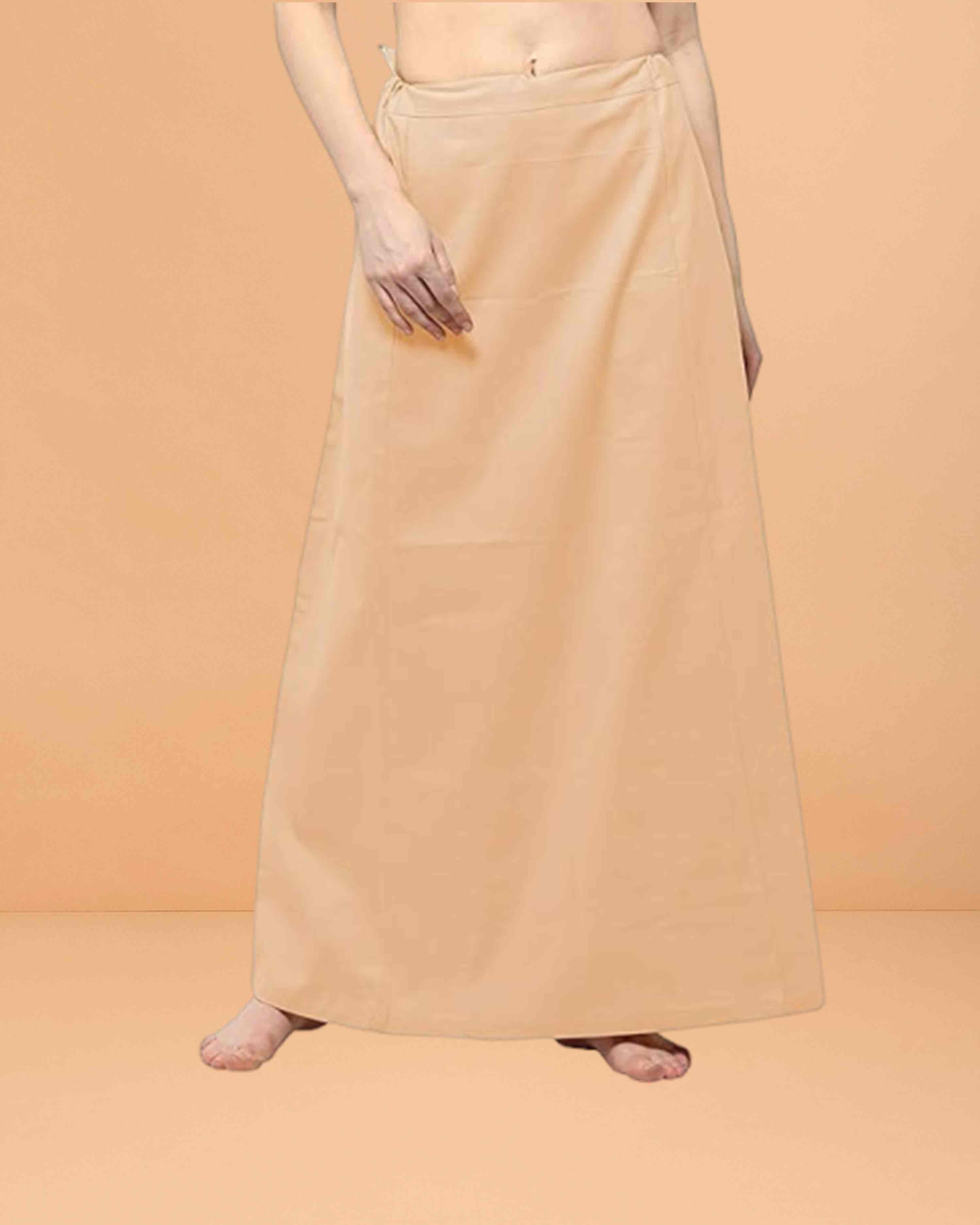 Pure Cotton Readymade Inskirt Saree Petticoat for Women's | Plain Solid Indian Readymade Inskirt Saree | Peticote Innerwear for Women Saree Petticoats - Light peach