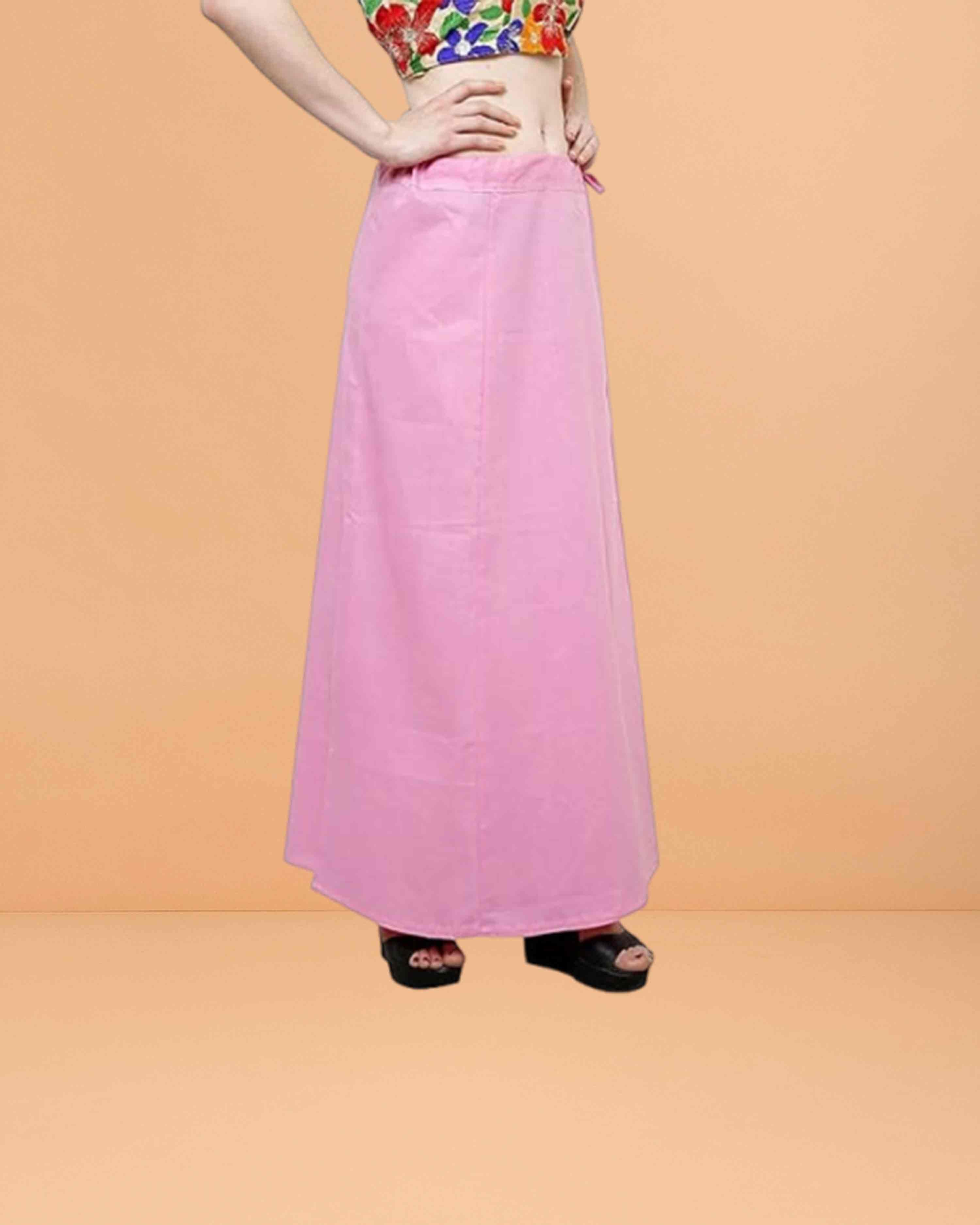 Pure Cotton Readymade Inskirt Saree Petticoat for Women's | Plain Solid Indian Readymade Inskirt Saree | Peticote Innerwear for Women Saree Petticoats - Light pink