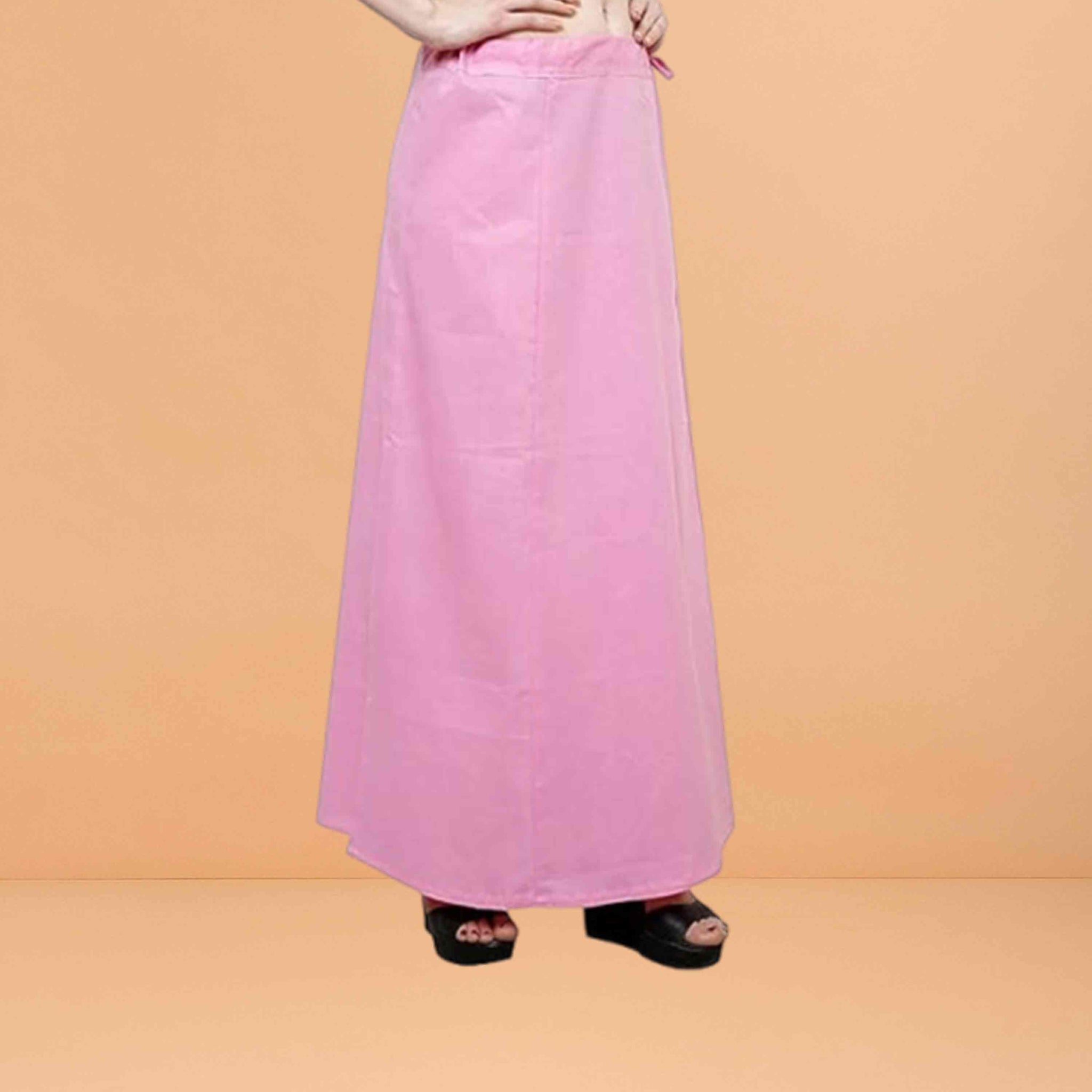 Pure Cotton Readymade Inskirt Saree Petticoat for Women's | Plain Solid Indian Readymade Inskirt Saree | Peticote Innerwear for Women Saree Petticoats - Light pink