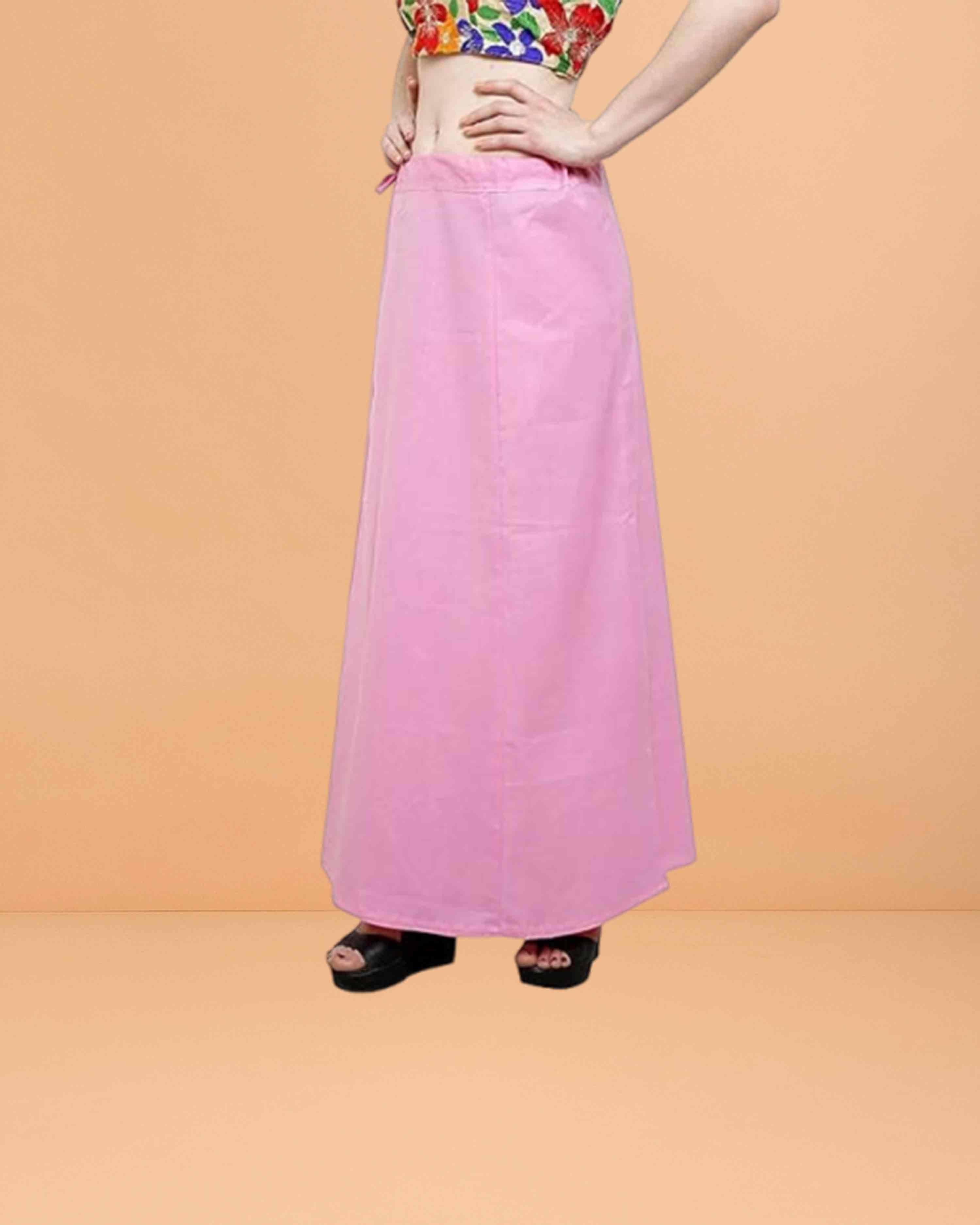 Pure Cotton Readymade Inskirt Saree Petticoat for Women's | Plain Solid Indian Readymade Inskirt Saree | Peticote Innerwear for Women Saree Petticoats - Light pink