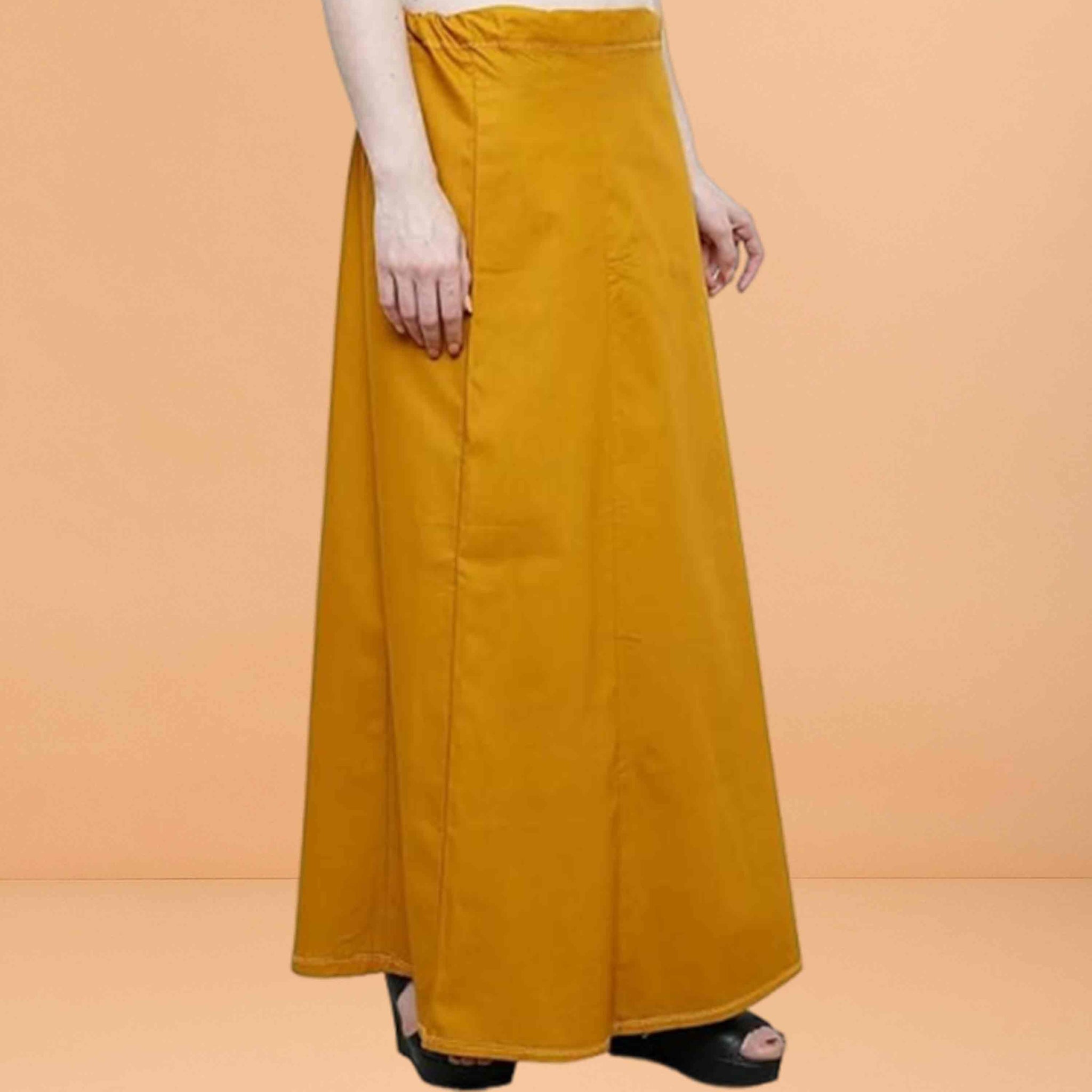 Pure Cotton Readymade Inskirt Saree Petticoat for Women's | Plain Solid Indian Readymade Inskirt Saree | Peticote Innerwear for Women Saree Petticoats - Musturd