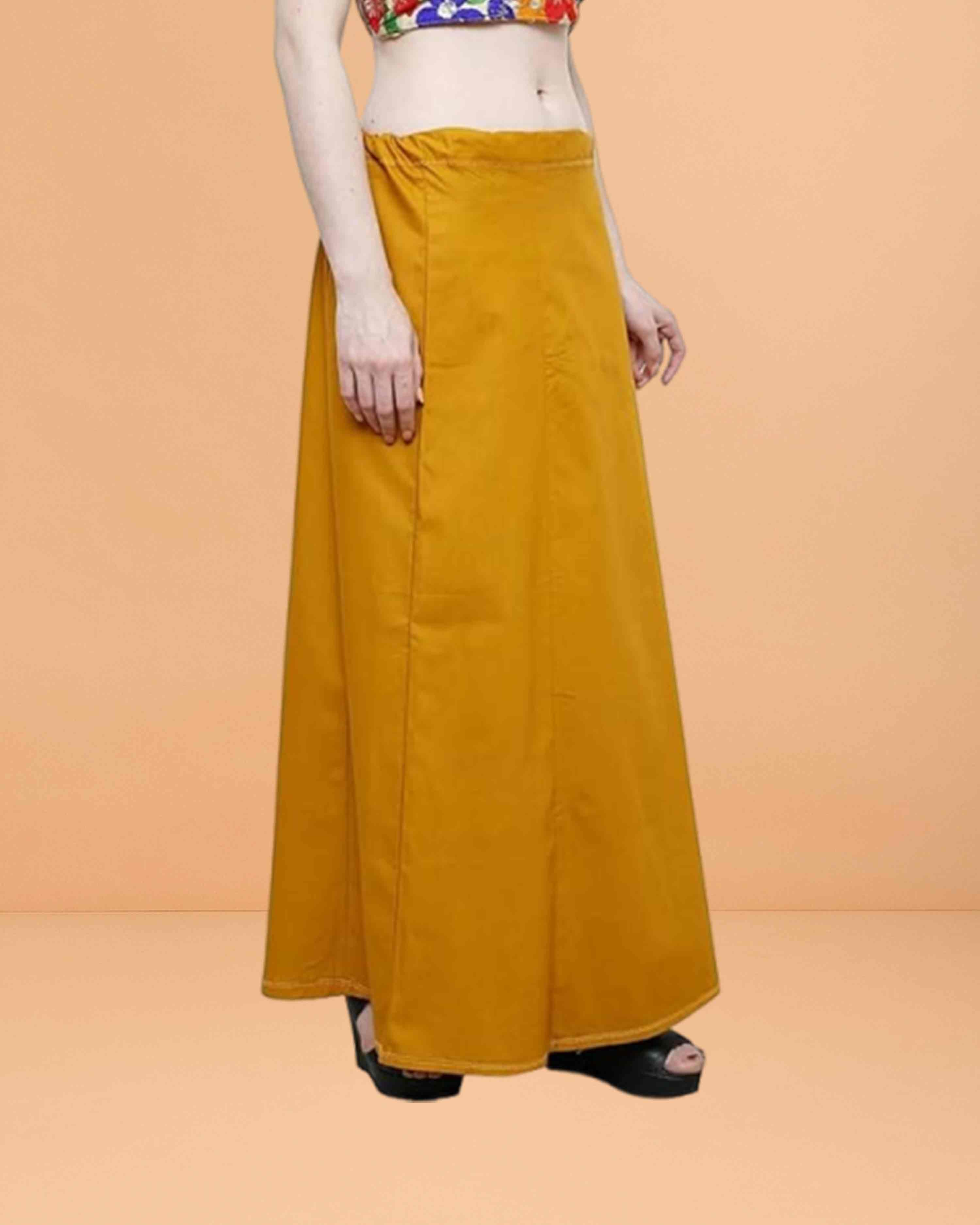 Pure Cotton Readymade Inskirt Saree Petticoat for Women's | Plain Solid Indian Readymade Inskirt Saree | Peticote Innerwear for Women Saree Petticoats - Musturd