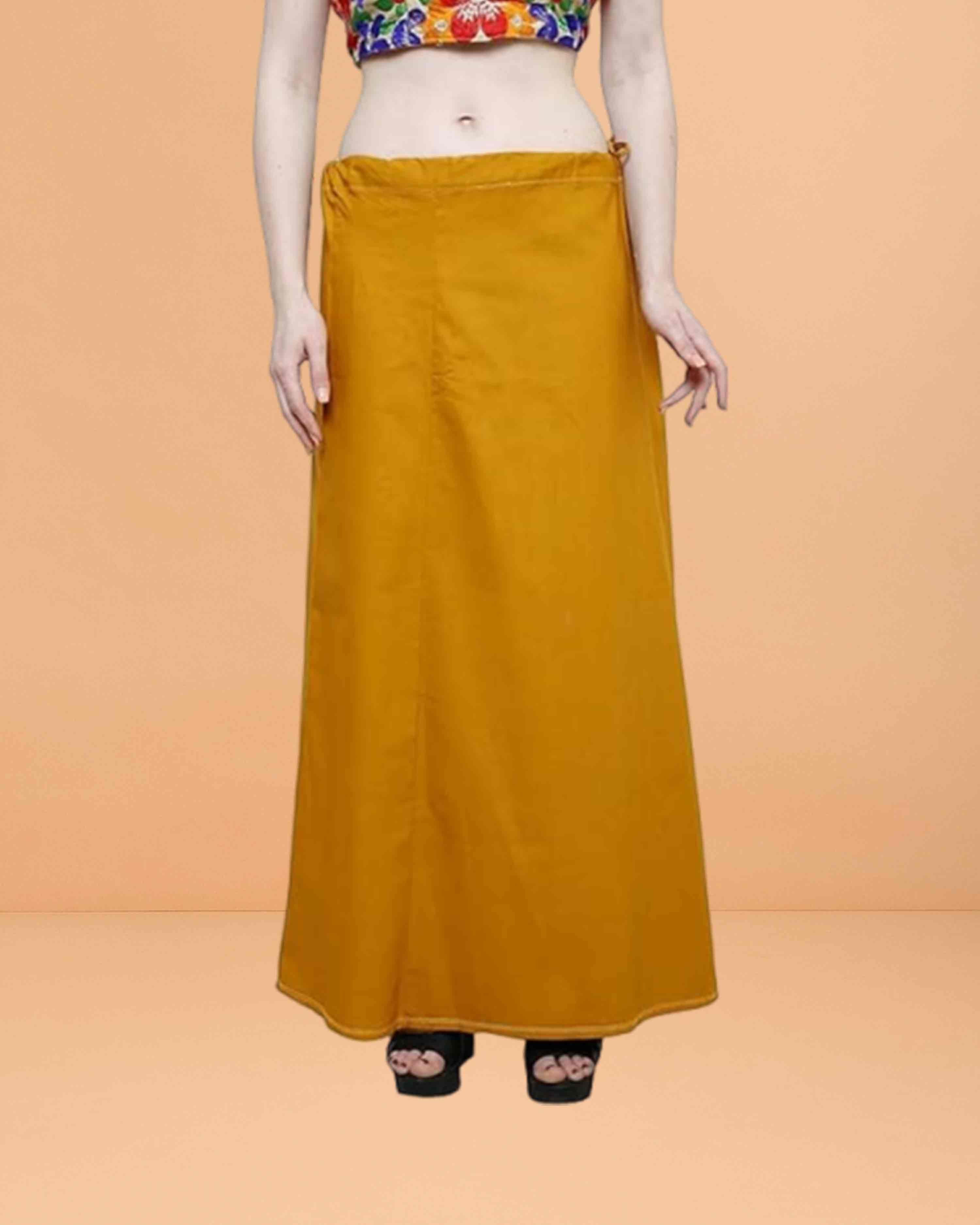 Pure Cotton Readymade Inskirt Saree Petticoat for Women's | Plain Solid Indian Readymade Inskirt Saree | Peticote Innerwear for Women Saree Petticoats - Musturd