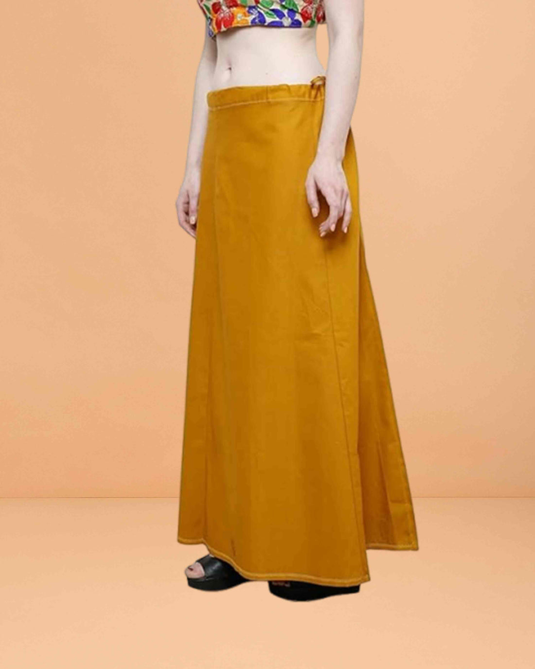Pure Cotton Readymade Inskirt Saree Petticoat for Women's | Plain Solid Indian Readymade Inskirt Saree | Peticote Innerwear for Women Saree Petticoats - Musturd