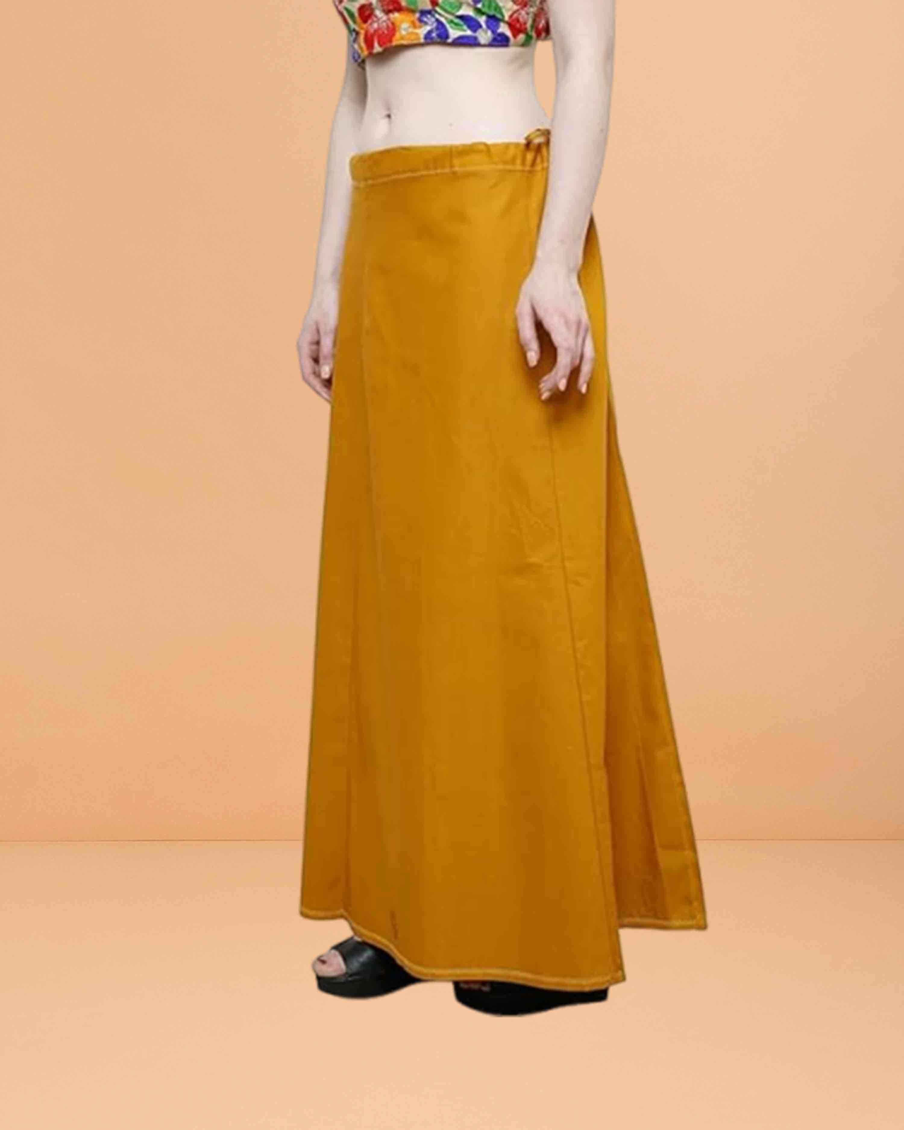 Pure Cotton Readymade Inskirt Saree Petticoat for Women's | Plain Solid Indian Readymade Inskirt Saree | Peticote Innerwear for Women Saree Petticoats - Musturd