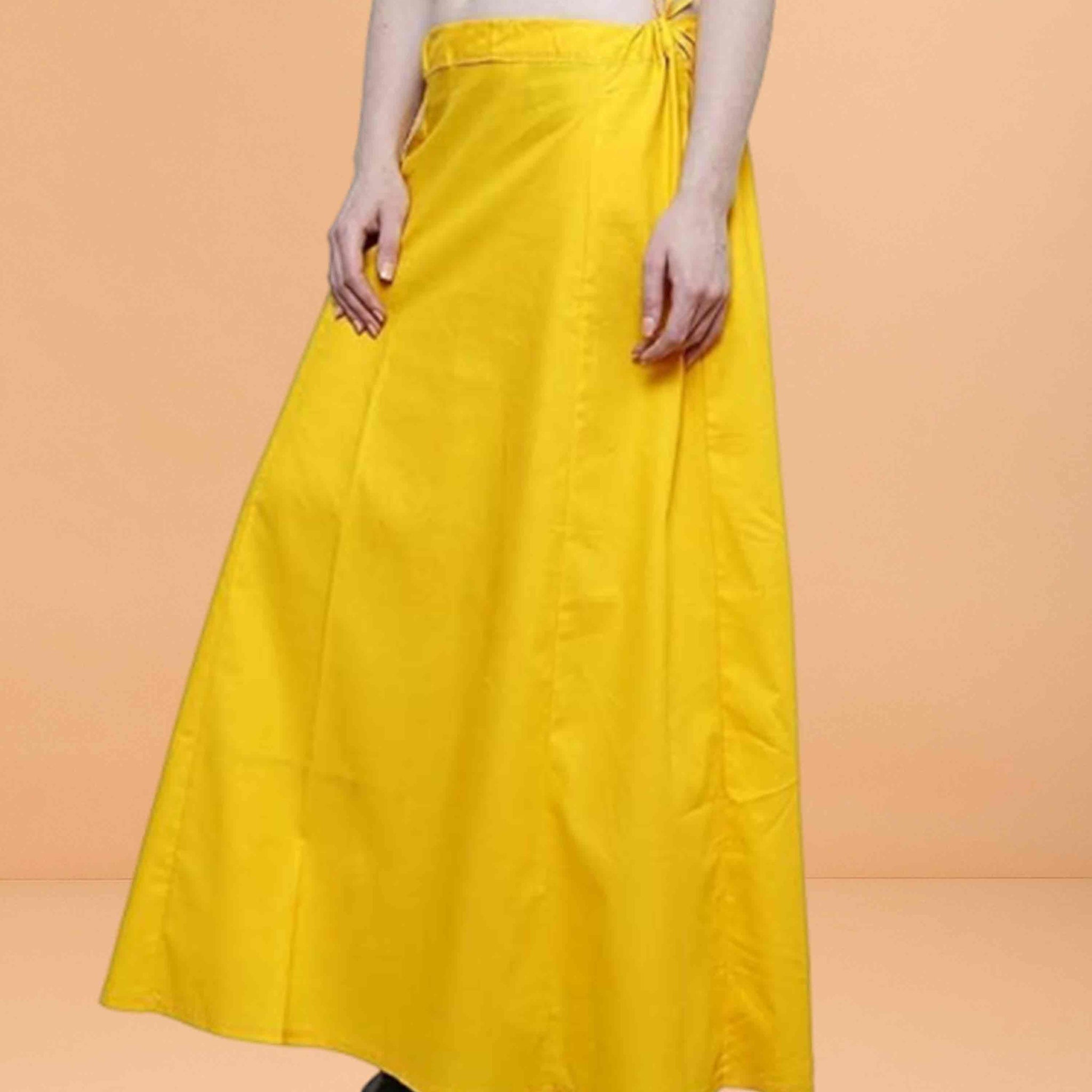 Pure Cotton Readymade Inskirt Saree Petticoat for Women's | Plain Solid Indian Readymade Inskirt Saree | Peticote Innerwear for Women Saree Petticoats - Mango yellow