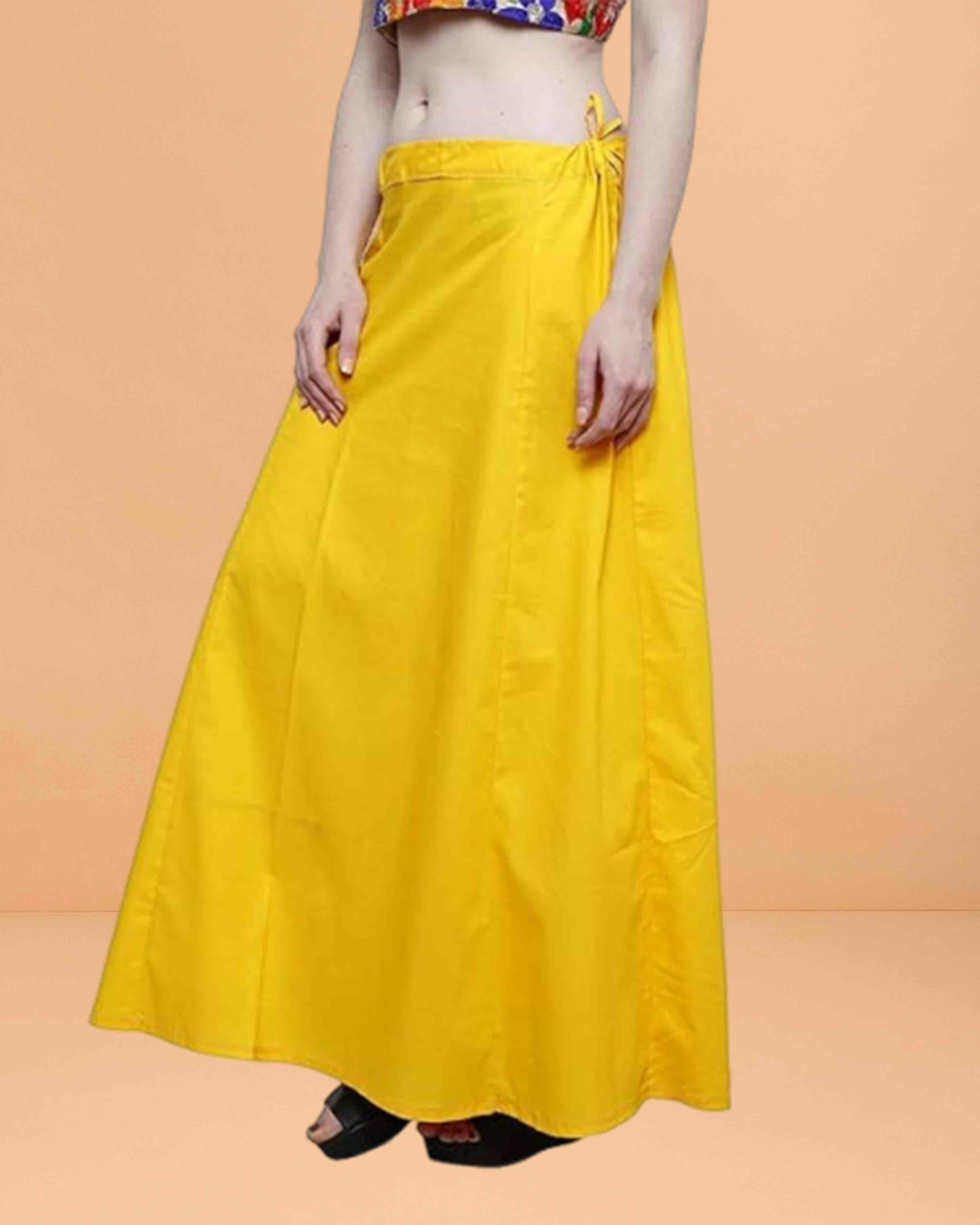 Pure Cotton Readymade Inskirt Saree Petticoat for Women's | Plain Solid Indian Readymade Inskirt Saree | Peticote Innerwear for Women Saree Petticoats - Mango yellow