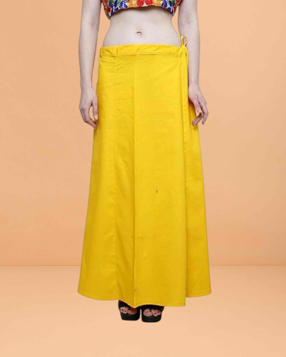 Pure Cotton Readymade Inskirt Saree Petticoat for Women's | Plain Solid Indian Readymade Inskirt Saree | Peticote Innerwear for Women Saree Petticoats - Mango yellow