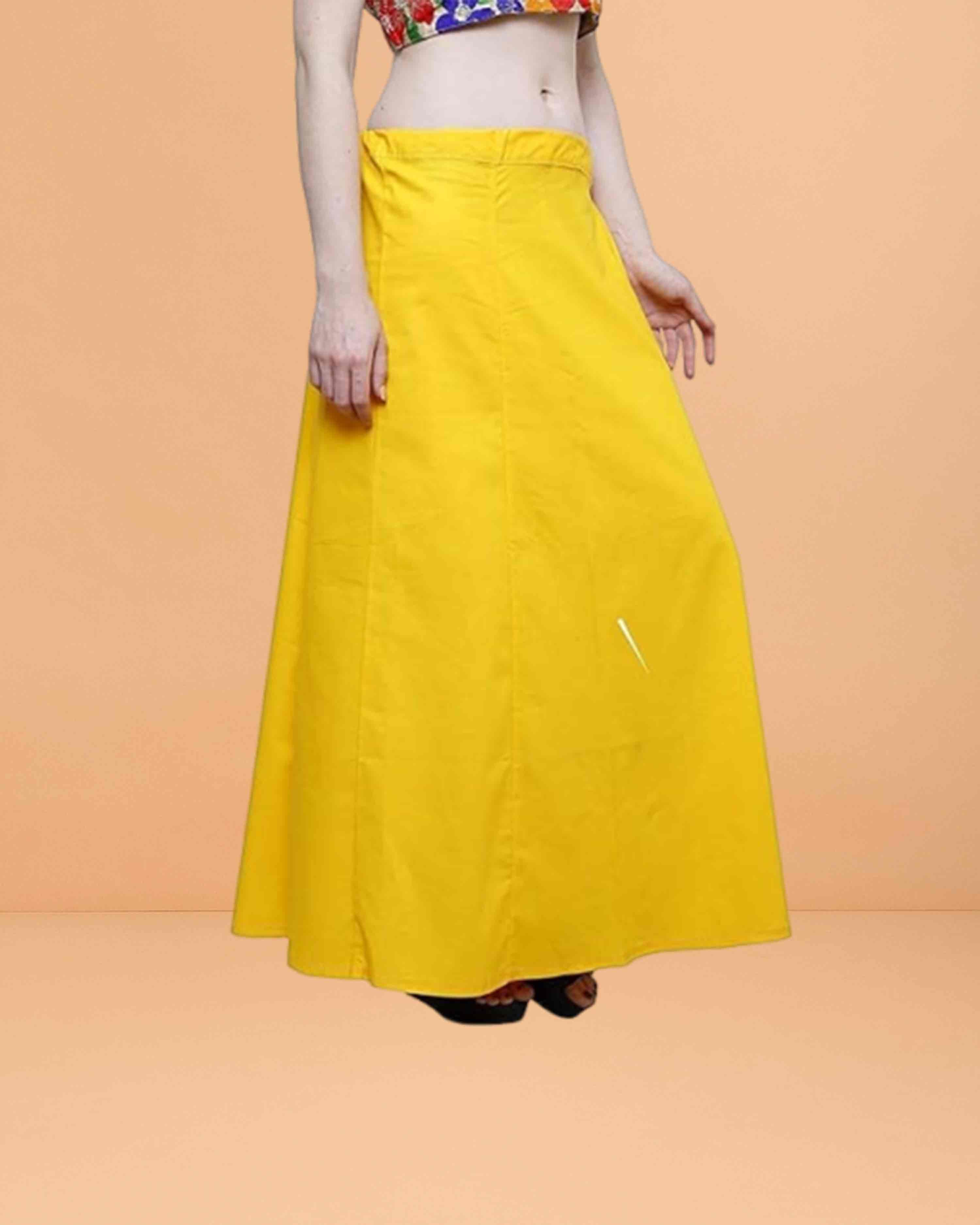Pure Cotton Readymade Inskirt Saree Petticoat for Women's | Plain Solid Indian Readymade Inskirt Saree | Peticote Innerwear for Women Saree Petticoats - Mango yellow