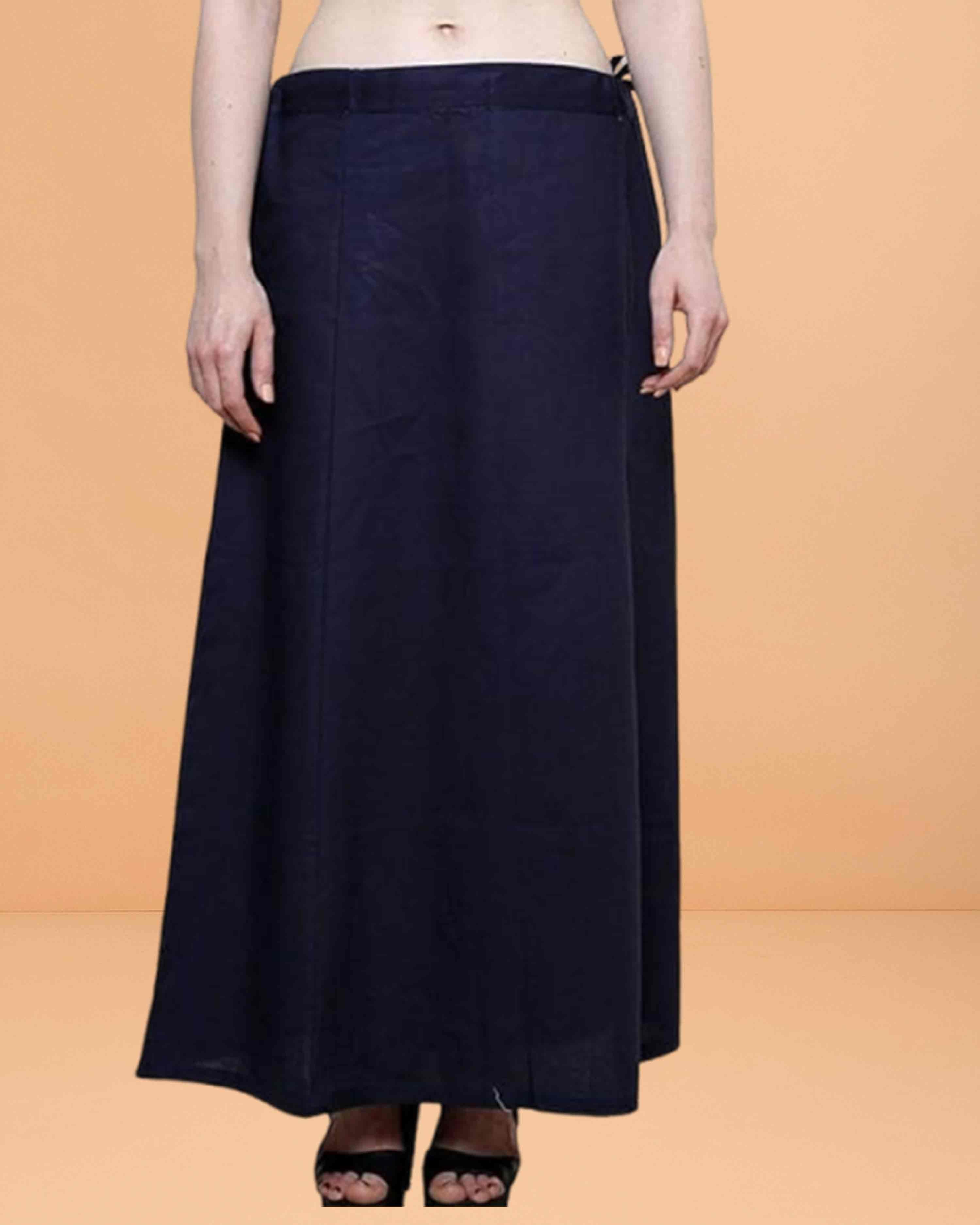 Pure Cotton Readymade Inskirt Saree Petticoat for Women's | Plain Solid Indian Readymade Inskirt Saree | Peticote Innerwear for Women Saree Petticoats - Navy blue