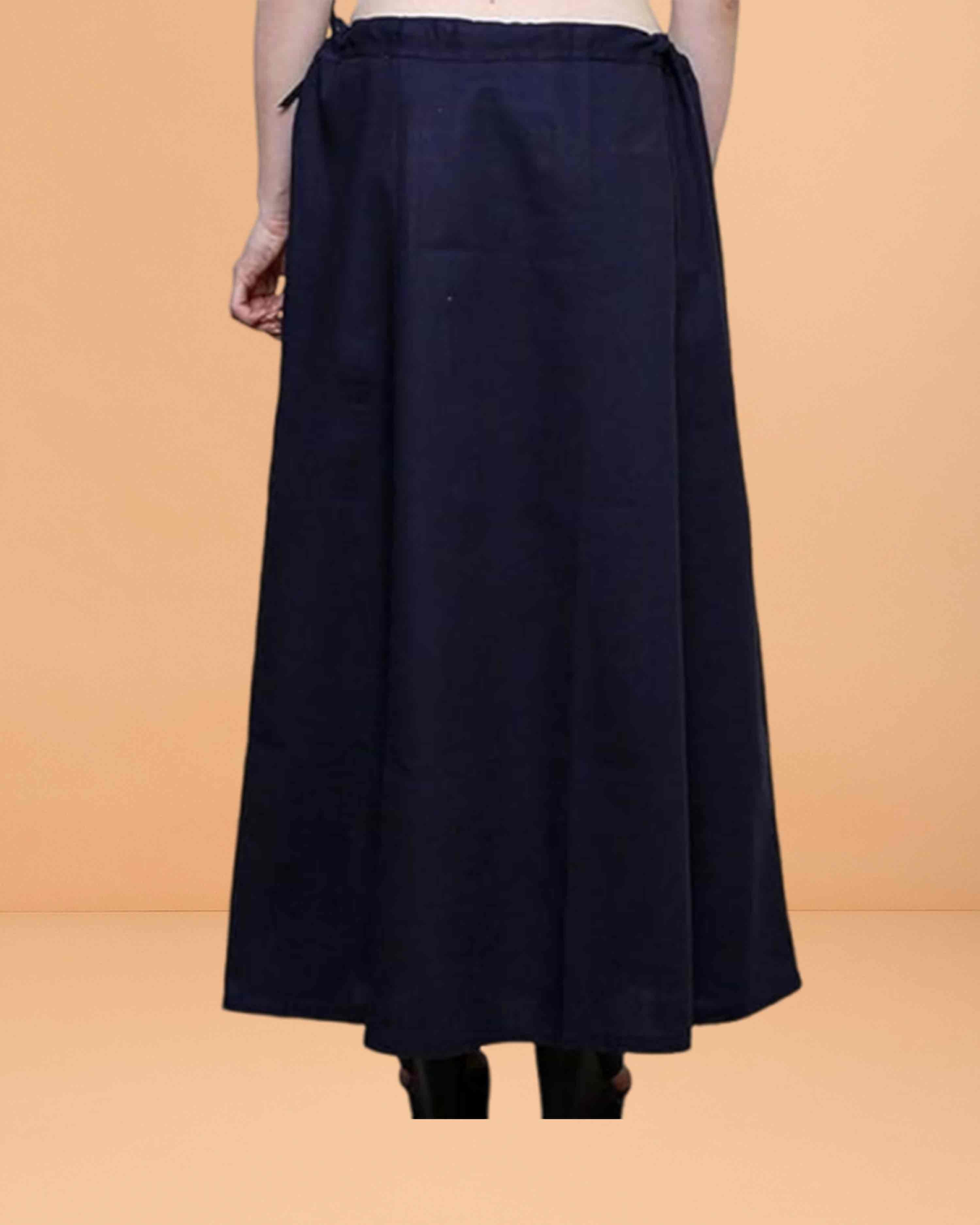 Pure Cotton Readymade Inskirt Saree Petticoat for Women's | Plain Solid Indian Readymade Inskirt Saree | Peticote Innerwear for Women Saree Petticoats - Navy blue