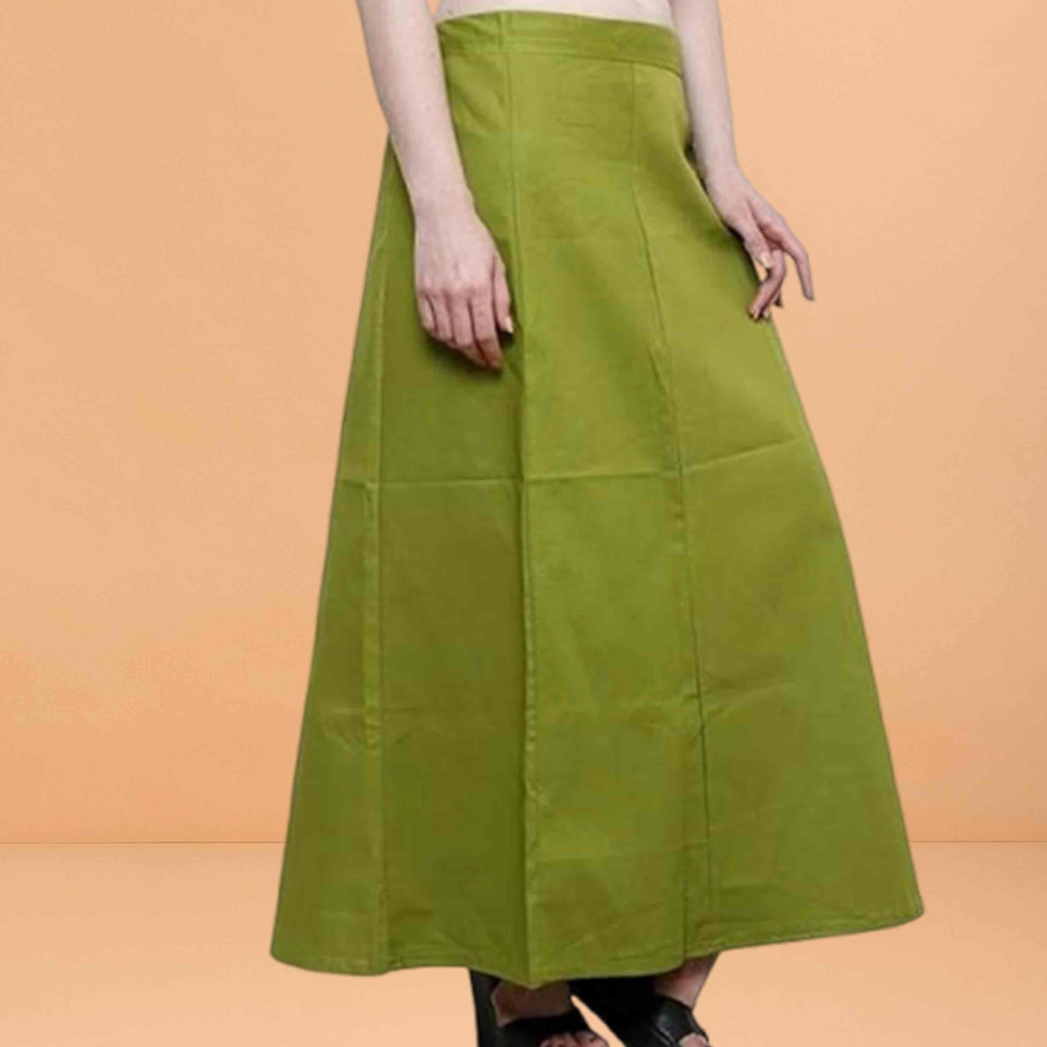 Pure Cotton Readymade Inskirt Saree Petticoat for Women's | Plain Solid Indian Readymade Inskirt Saree | Peticote Innerwear for Women Saree Petticoats - olive green