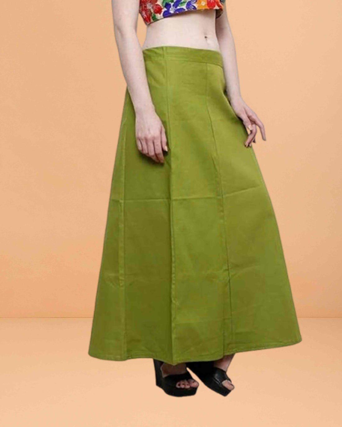 Pure Cotton Readymade Inskirt Saree Petticoat for Women's | Plain Solid Indian Readymade Inskirt Saree | Peticote Innerwear for Women Saree Petticoats - olive green