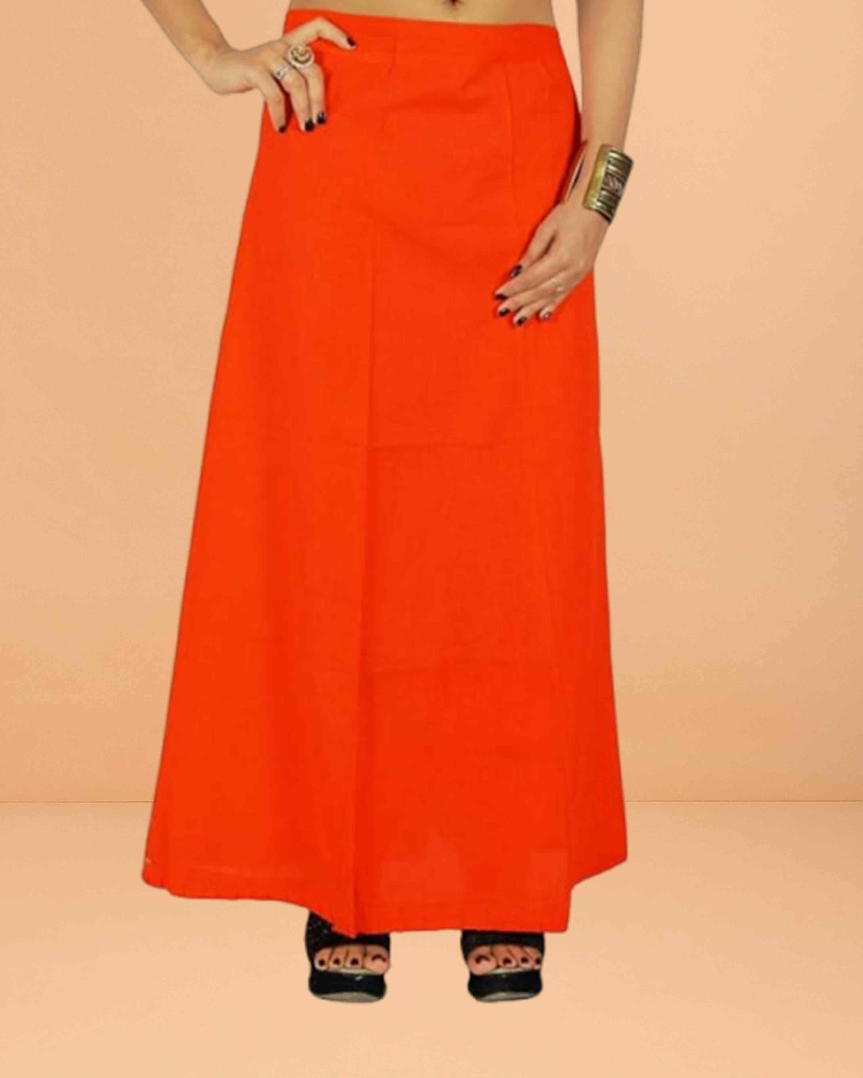 Pure Cotton Readymade Inskirt Saree Petticoat for Women's | Plain Solid Indian Readymade Inskirt Saree | Peticote Innerwear for Women Saree Petticoats - orange