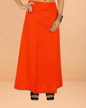 Pure Cotton Readymade Inskirt Saree Petticoat for Women's | Plain Solid Indian Readymade Inskirt Saree | Peticote Innerwear for Women Saree Petticoats - orange