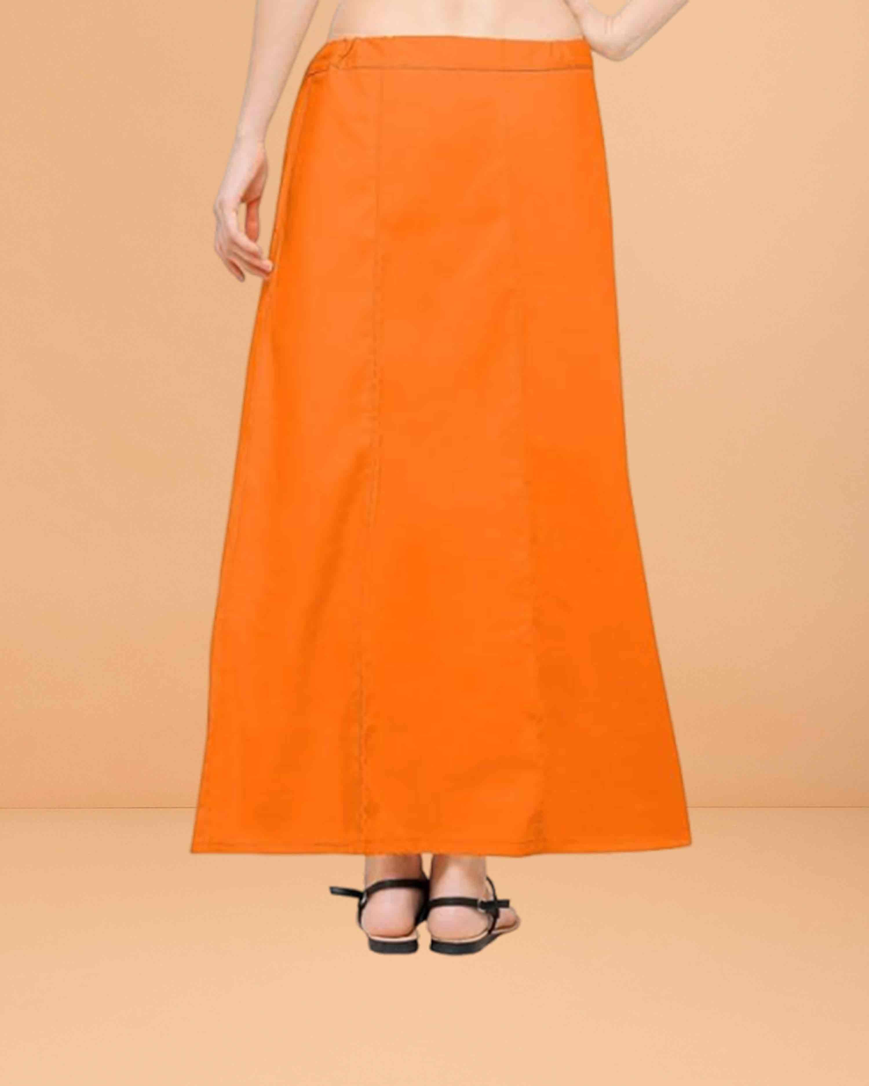 Pure Cotton Readymade Inskirt Saree Petticoat for Women's | Plain Solid Indian Readymade Inskirt Saree | Peticote Innerwear for Women Saree Petticoats - Light orange