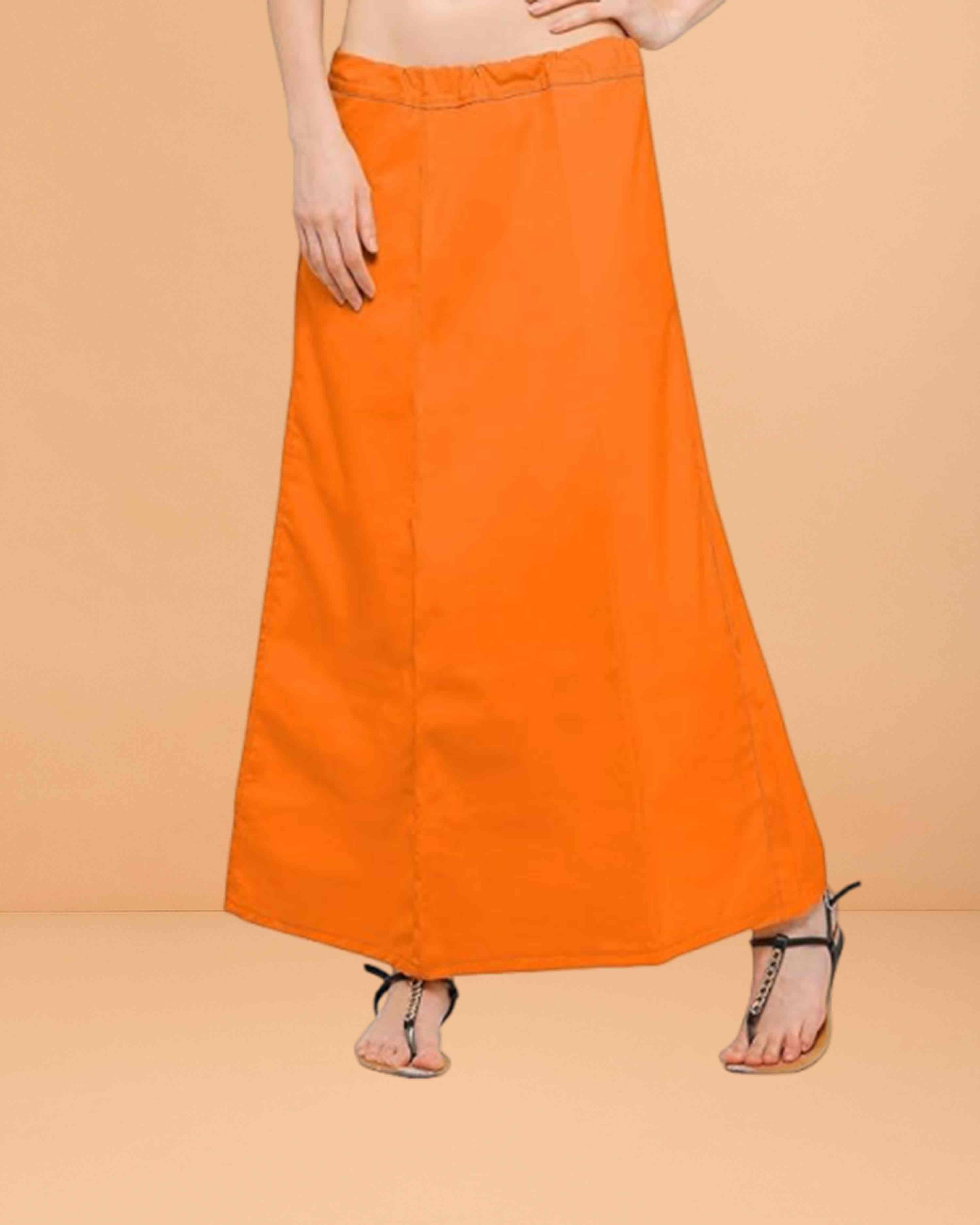 Pure Cotton Readymade Inskirt Saree Petticoat for Women's | Plain Solid Indian Readymade Inskirt Saree | Peticote Innerwear for Women Saree Petticoats - Light orange