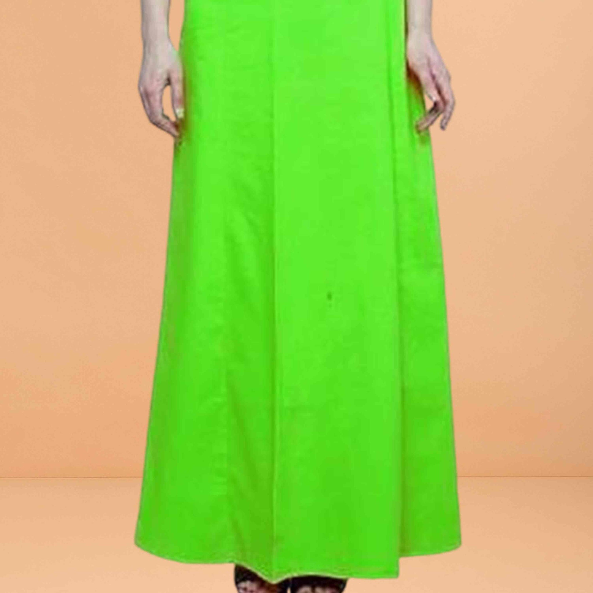 Pure Cotton Readymade Inskirt Saree Petticoat for Women's | Plain Solid Indian Readymade Inskirt Saree | Peticote Innerwear for Women Saree Petticoats - Parrot green