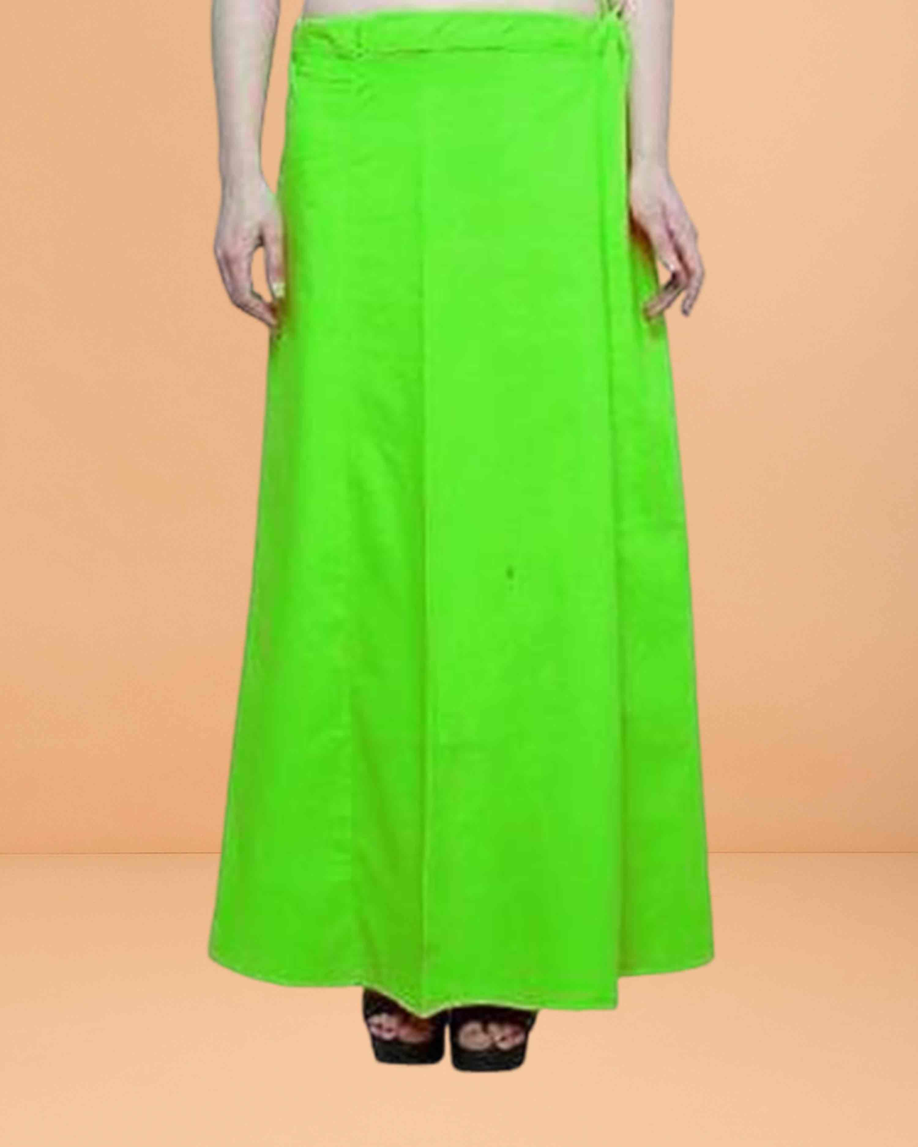 Pure Cotton Readymade Inskirt Saree Petticoat for Women's | Plain Solid Indian Readymade Inskirt Saree | Peticote Innerwear for Women Saree Petticoats - Parrot green