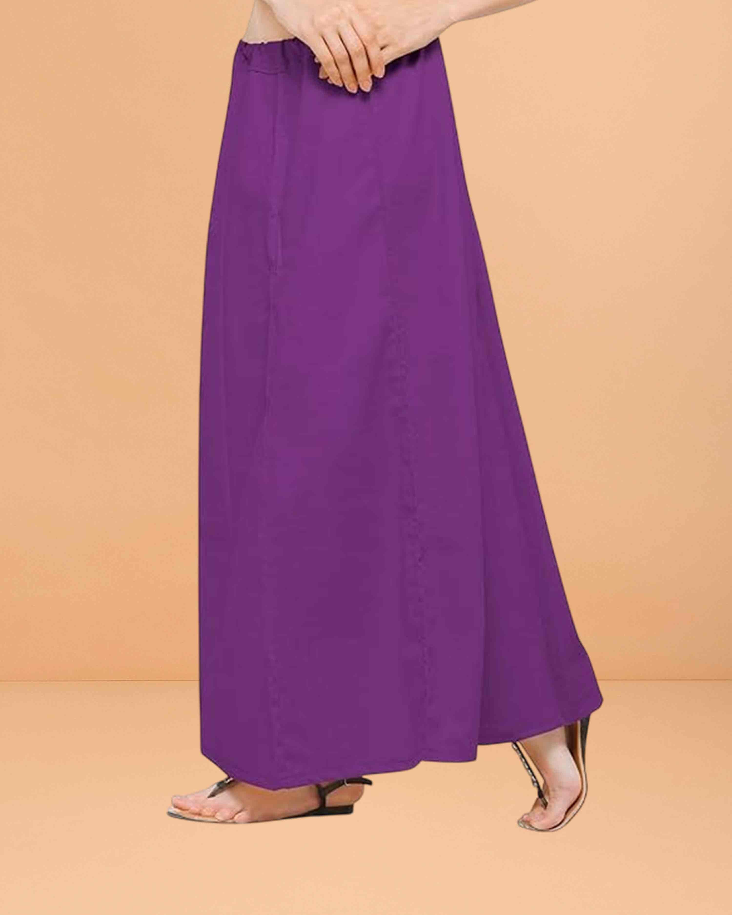 Pure Cotton Readymade Inskirt Saree Petticoat for Women's | Plain Solid Indian Readymade Inskirt Saree | Peticote Innerwear for Women Saree Petticoats - Purple