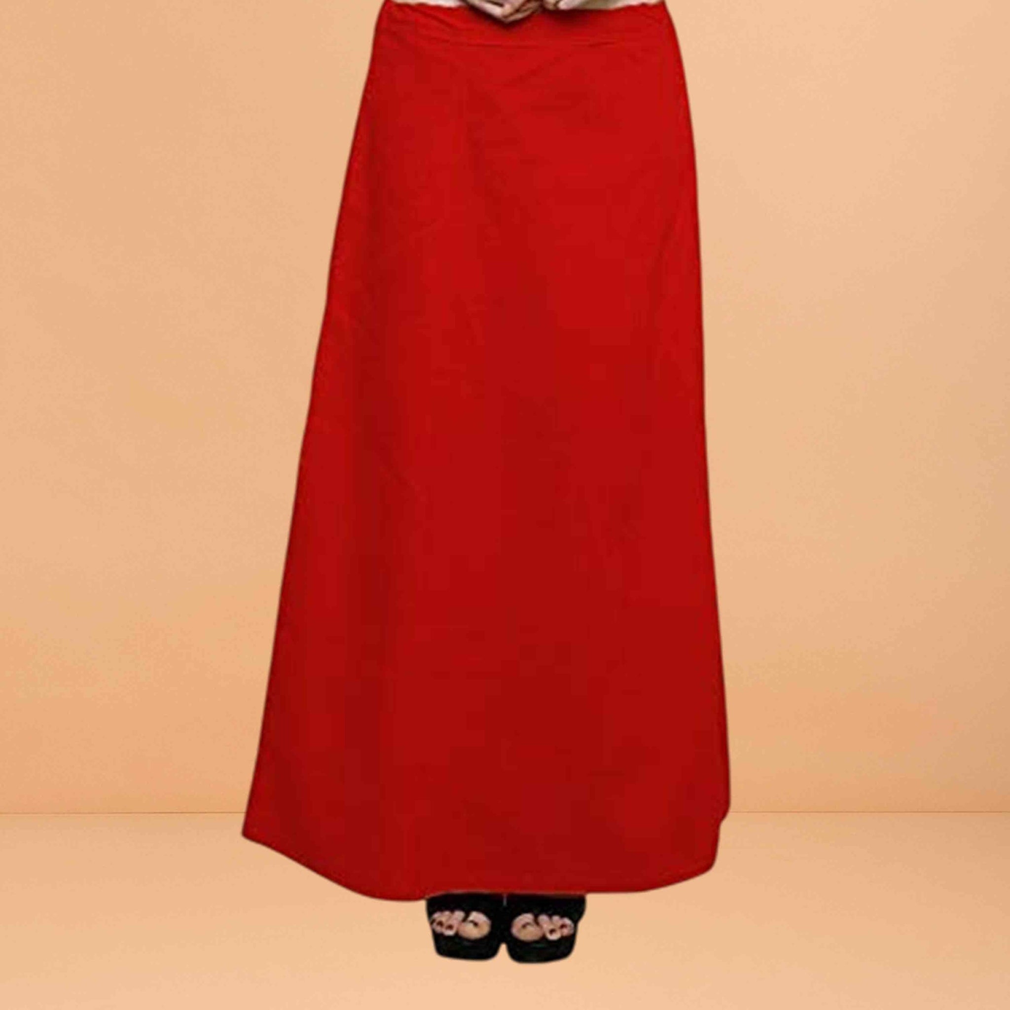 Pure Cotton Readymade Inskirt Saree Petticoat for Women's | Plain Solid Indian Readymade Inskirt Saree | Peticote Innerwear for Women Saree Petticoats - Red