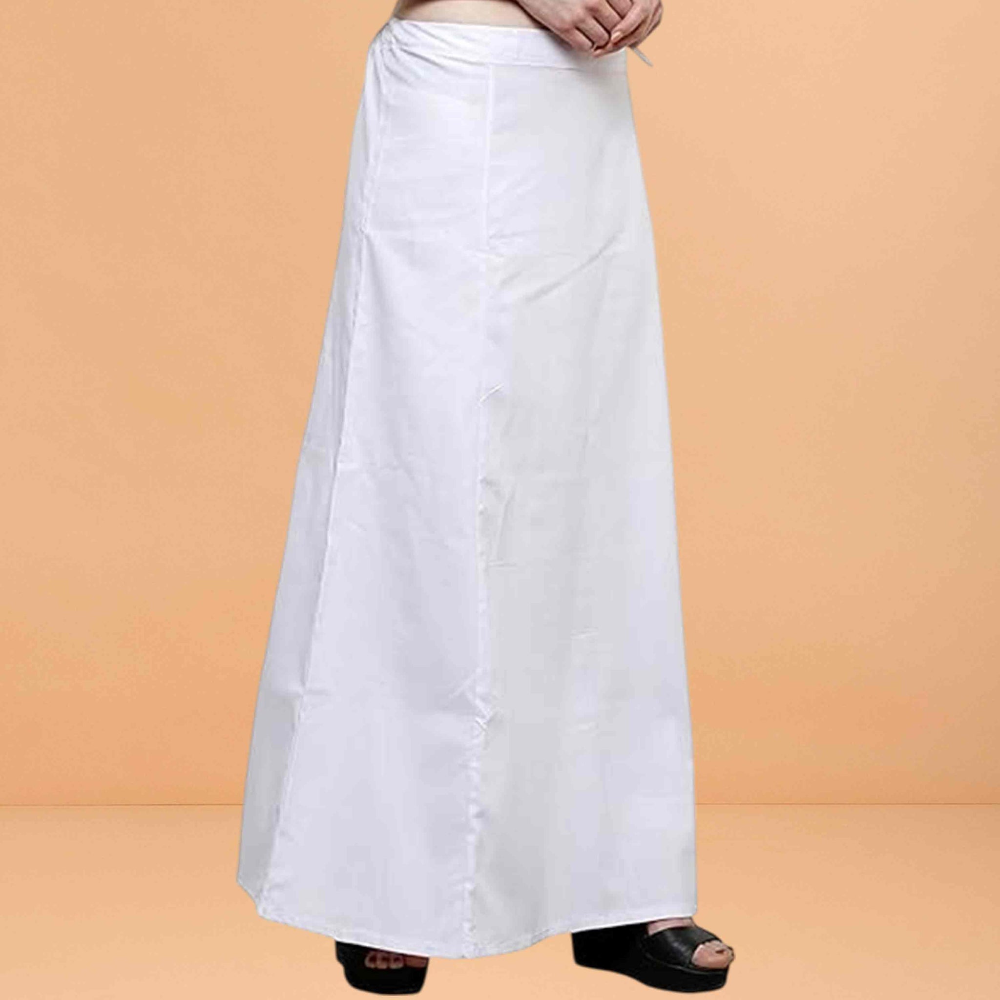 Pure Cotton Readymade Inskirt Saree Petticoat for Women's | Plain Solid Indian Readymade Inskirt Saree | Peticote Innerwear for Women Saree Petticoats - White