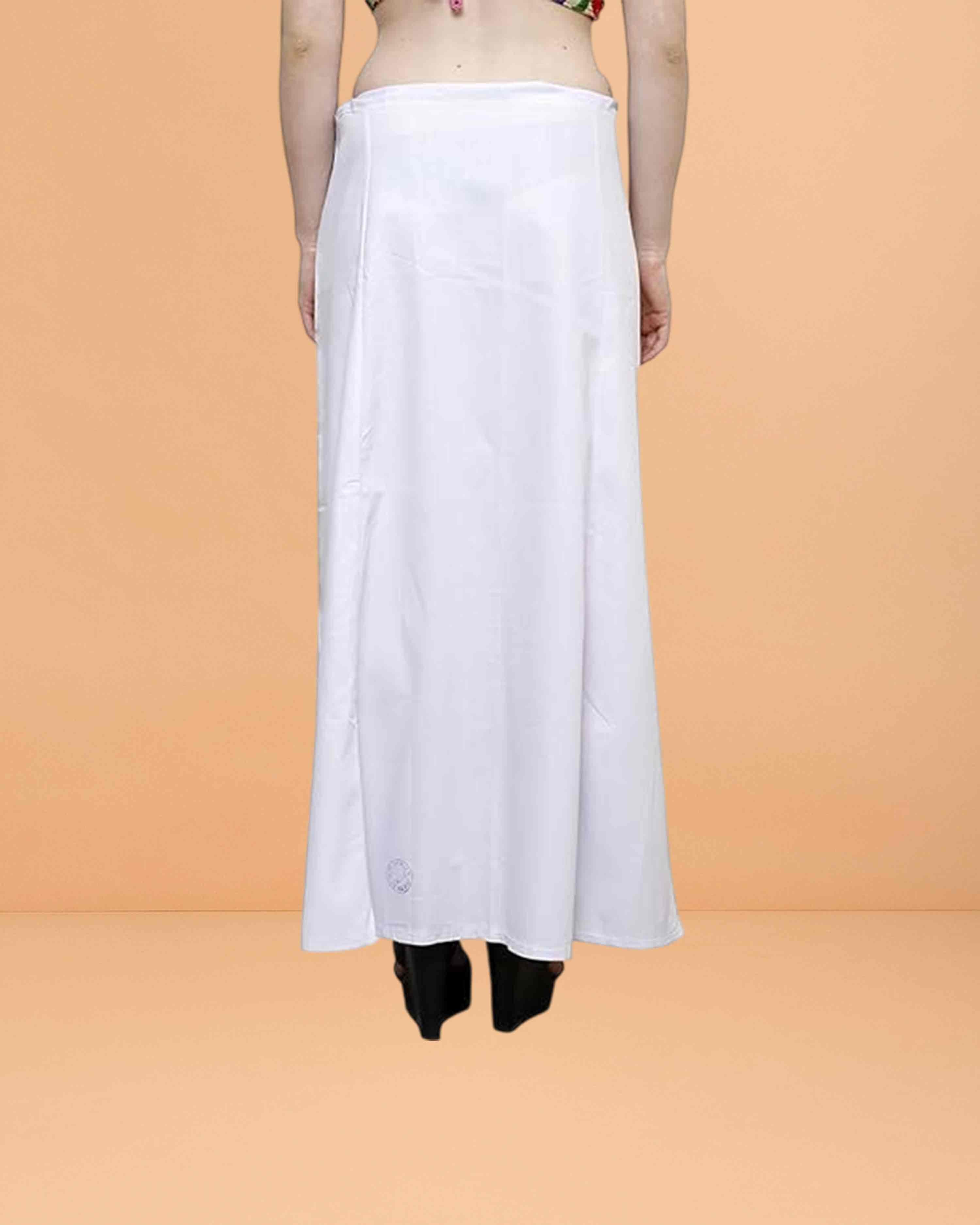 Pure Cotton Readymade Inskirt Saree Petticoat for Women's | Plain Solid Indian Readymade Inskirt Saree | Peticote Innerwear for Women Saree Petticoats - White