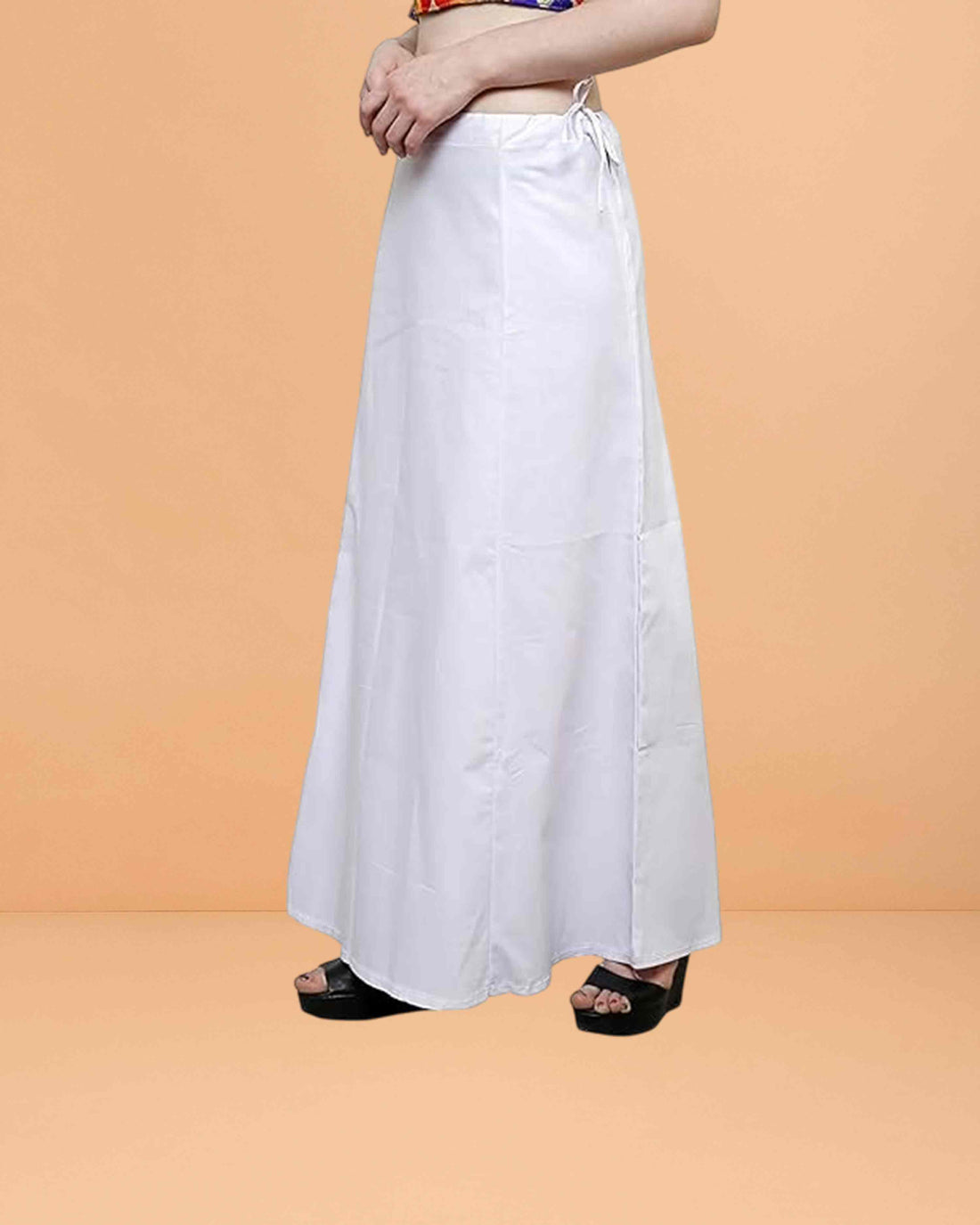 Pure Cotton Readymade Inskirt Saree Petticoat for Women's | Plain Solid Indian Readymade Inskirt Saree | Peticote Innerwear for Women Saree Petticoats - White