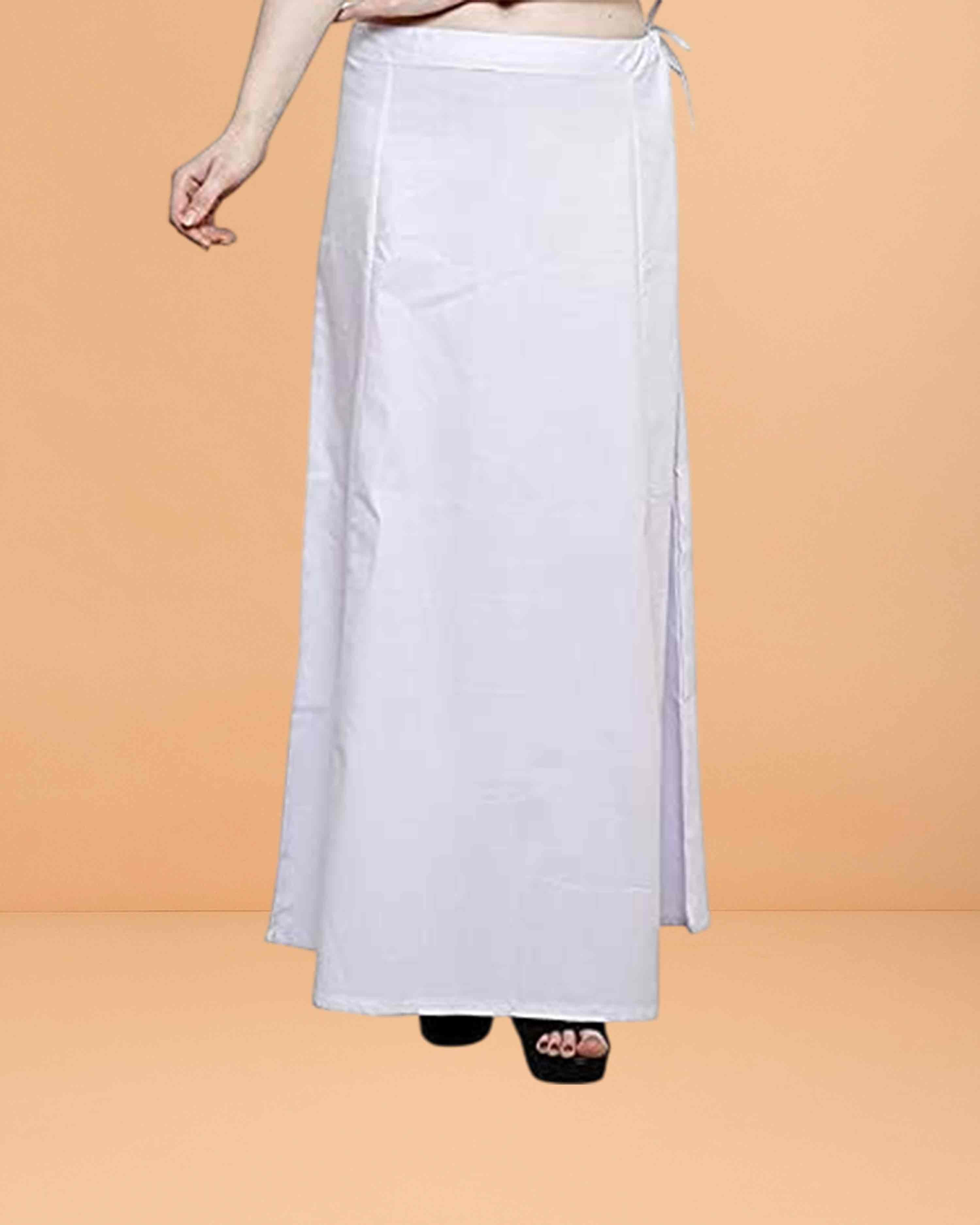 Pure Cotton Readymade Inskirt Saree Petticoat for Women's | Plain Solid Indian Readymade Inskirt Saree | Peticote Innerwear for Women Saree Petticoats - White