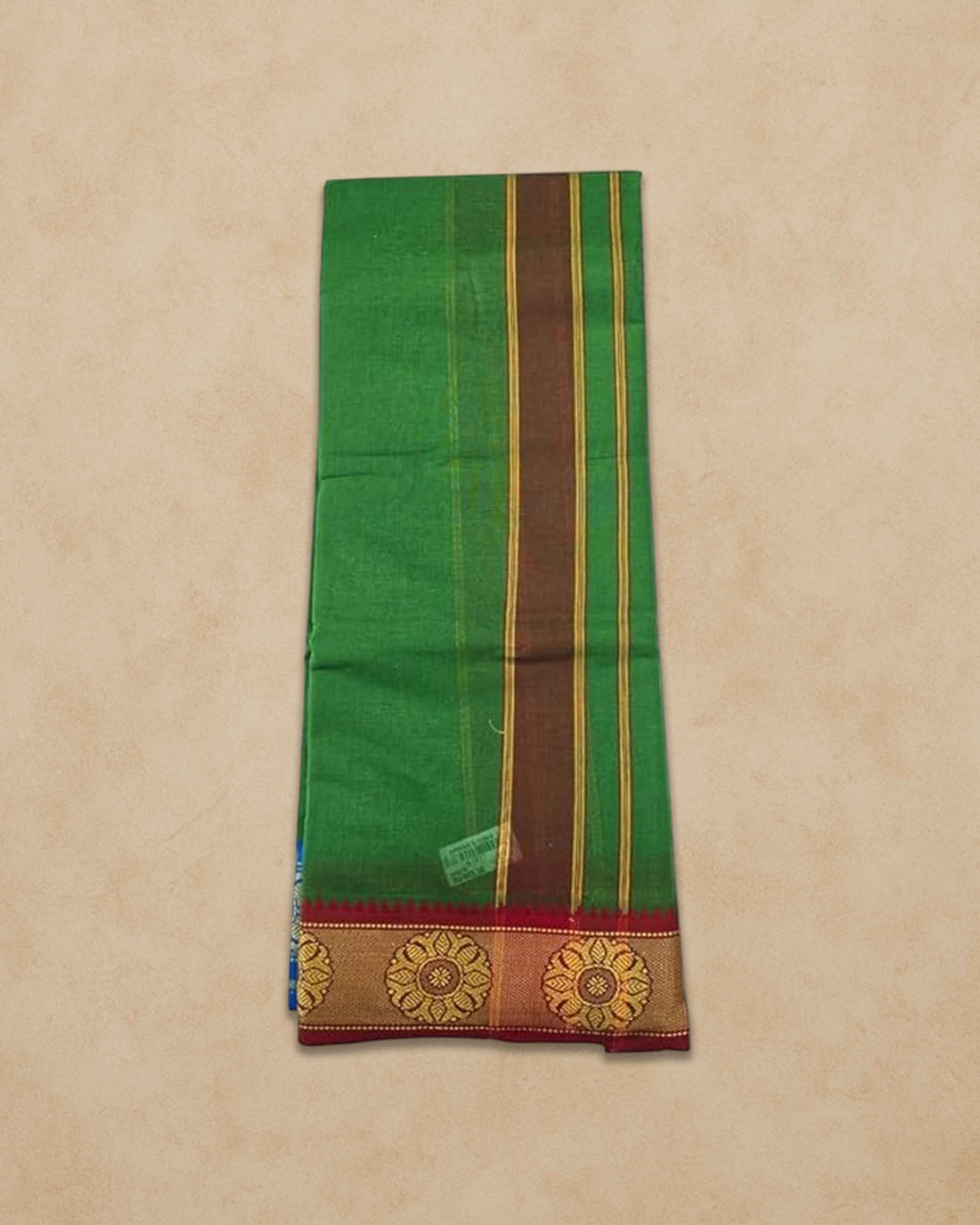 Men's Unbleached Cotton Panjakacham Dhoti & Towel Set | 9x5 Traditional Dhoti with Angavastram - Green