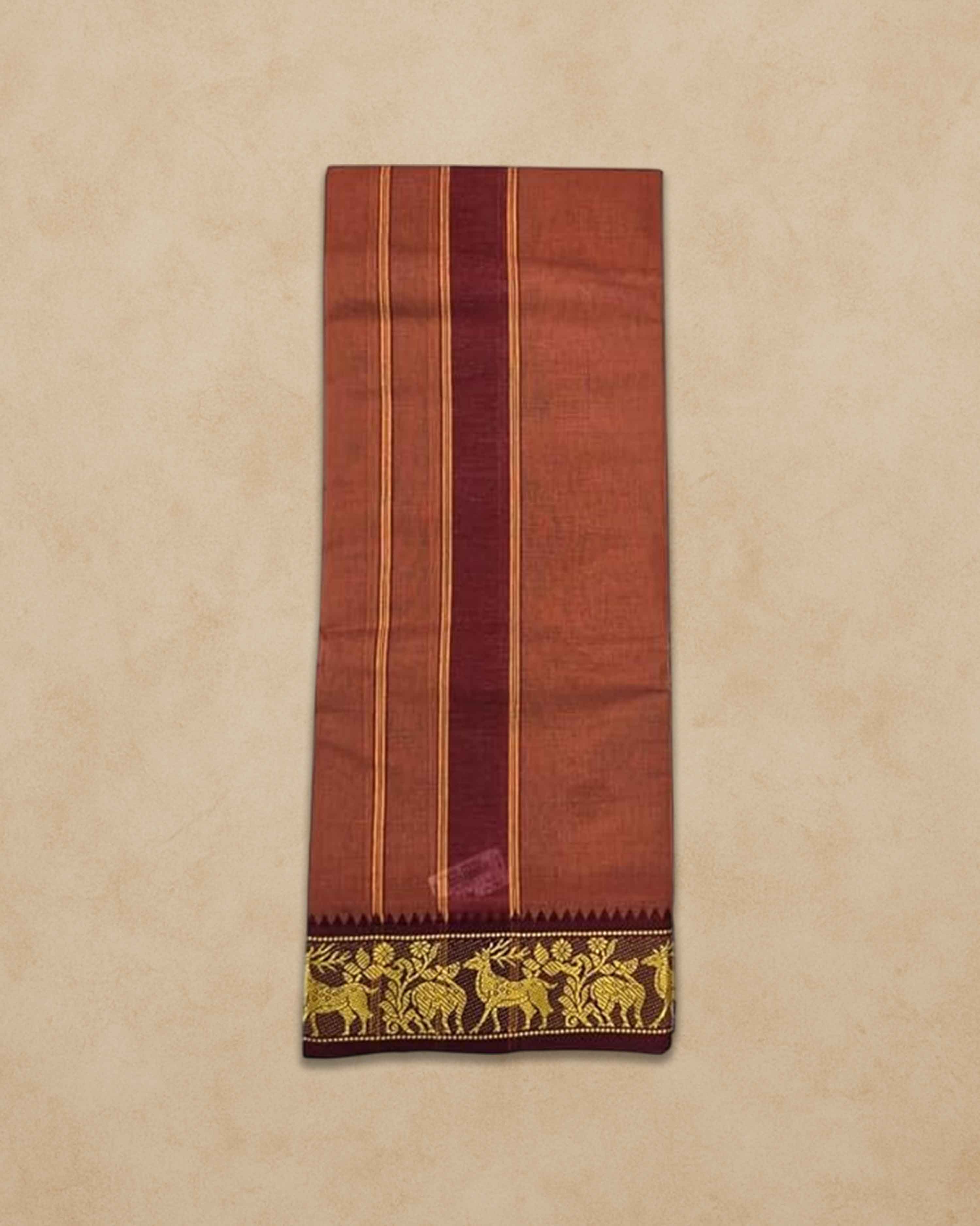 Men's Unbleached Cotton Panjakacham Dhoti & Towel Set | 9x5 Traditional Dhoti with Angavastram - Kavi