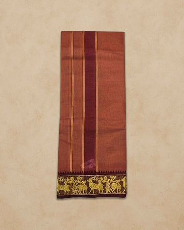 Men's Unbleached Cotton Panjakacham Dhoti & Towel Set | 9x5 Traditional Dhoti with Angavastram - Kavi