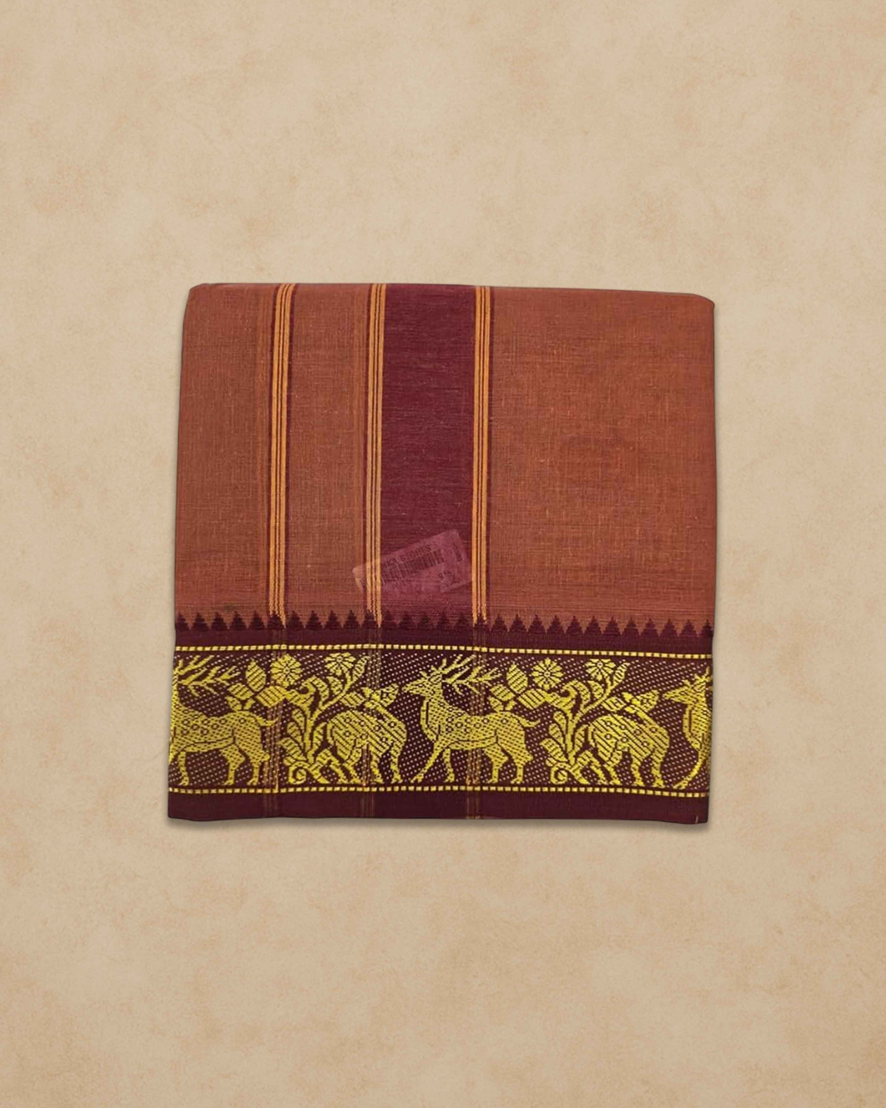 Men's Unbleached Cotton Panjakacham Dhoti & Towel Set | 9x5 Traditional Dhoti with Angavastram - Kavi