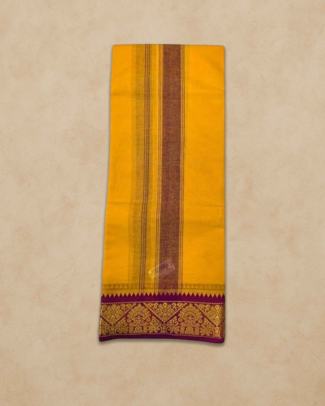 Men's Unbleached Cotton Panjakacham Dhoti & Towel Set | 9x5 Traditional Dhoti with Angavastram - Mango Yellow