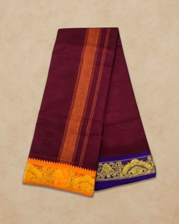 Men's Unbleached Cotton Panjakacham Dhoti & Towel Set | 9x5 Traditional Dhoti with Angavastram - Maroon