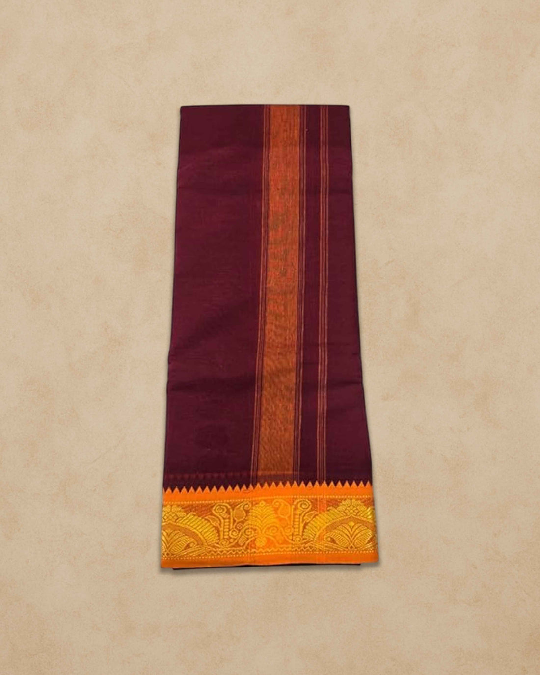 Men's Unbleached Cotton Panjakacham Dhoti & Towel Set | 9x5 Traditional Dhoti with Angavastram - Maroon