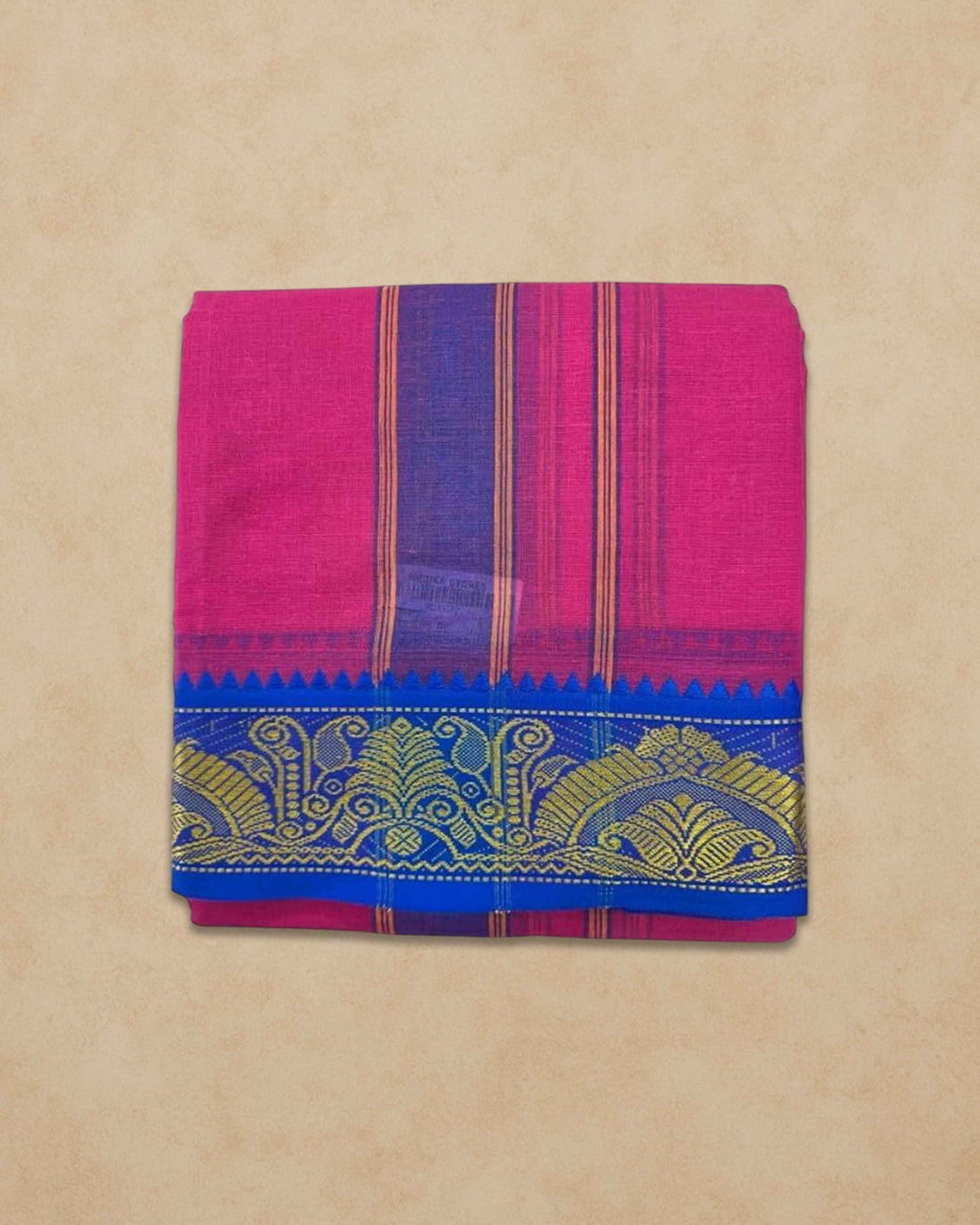 Men's Unbleached Cotton Panjakacham Dhoti & Towel Set | 9x5 Traditional Dhoti with Angavastram - Pink