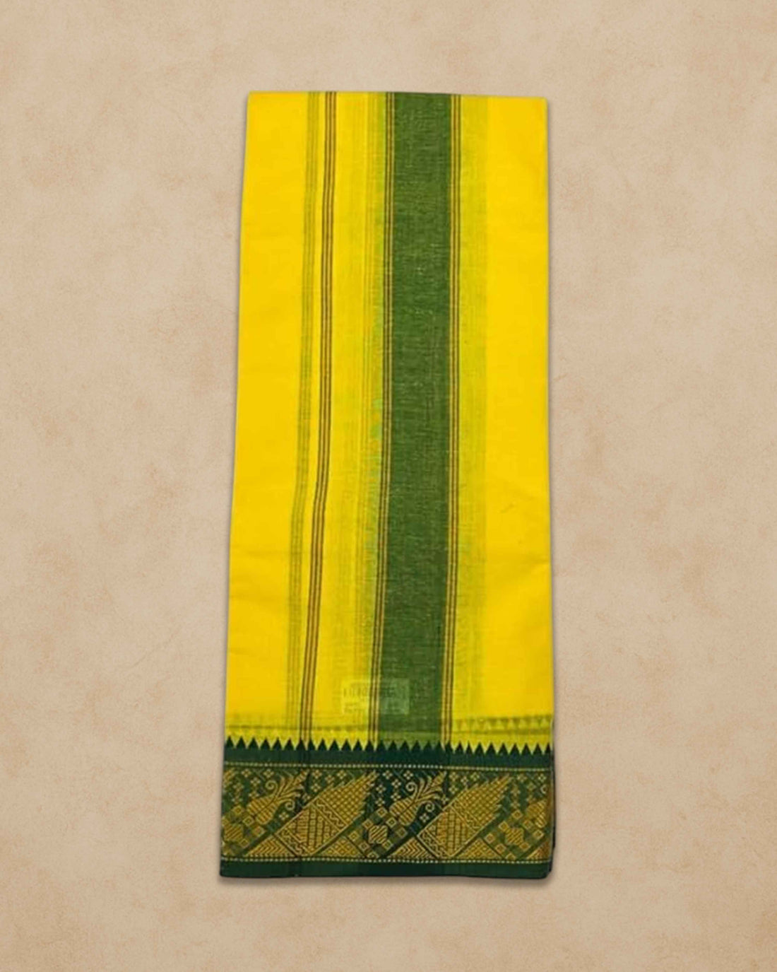 Men's Unbleached Cotton Panjakacham Dhoti & Towel Set | 9x5 Traditional Dhoti with Angavastram - Lemon Yellow