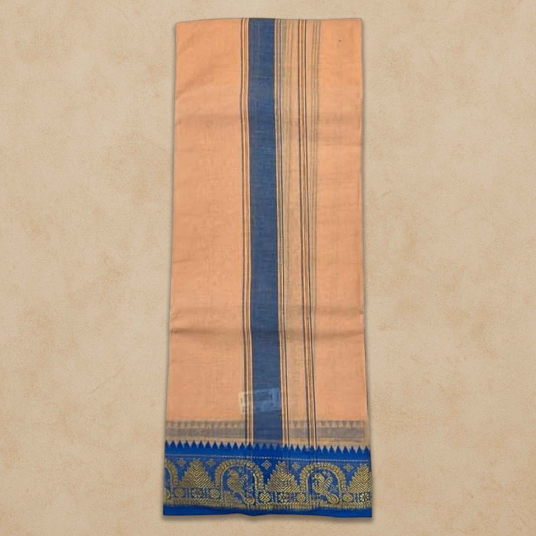 Men's Unbleached Cotton Panjakacham Dhoti & Towel Set | 9x5 Traditional Dhoti with Angavastram - Light Kavi