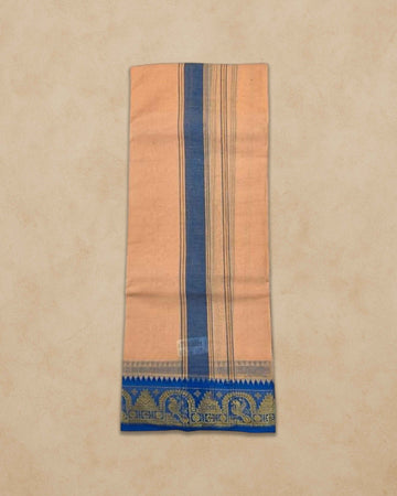 Men's Unbleached Cotton Panjakacham Dhoti & Towel Set | 9x5 Traditional Dhoti with Angavastram - Light Kavi