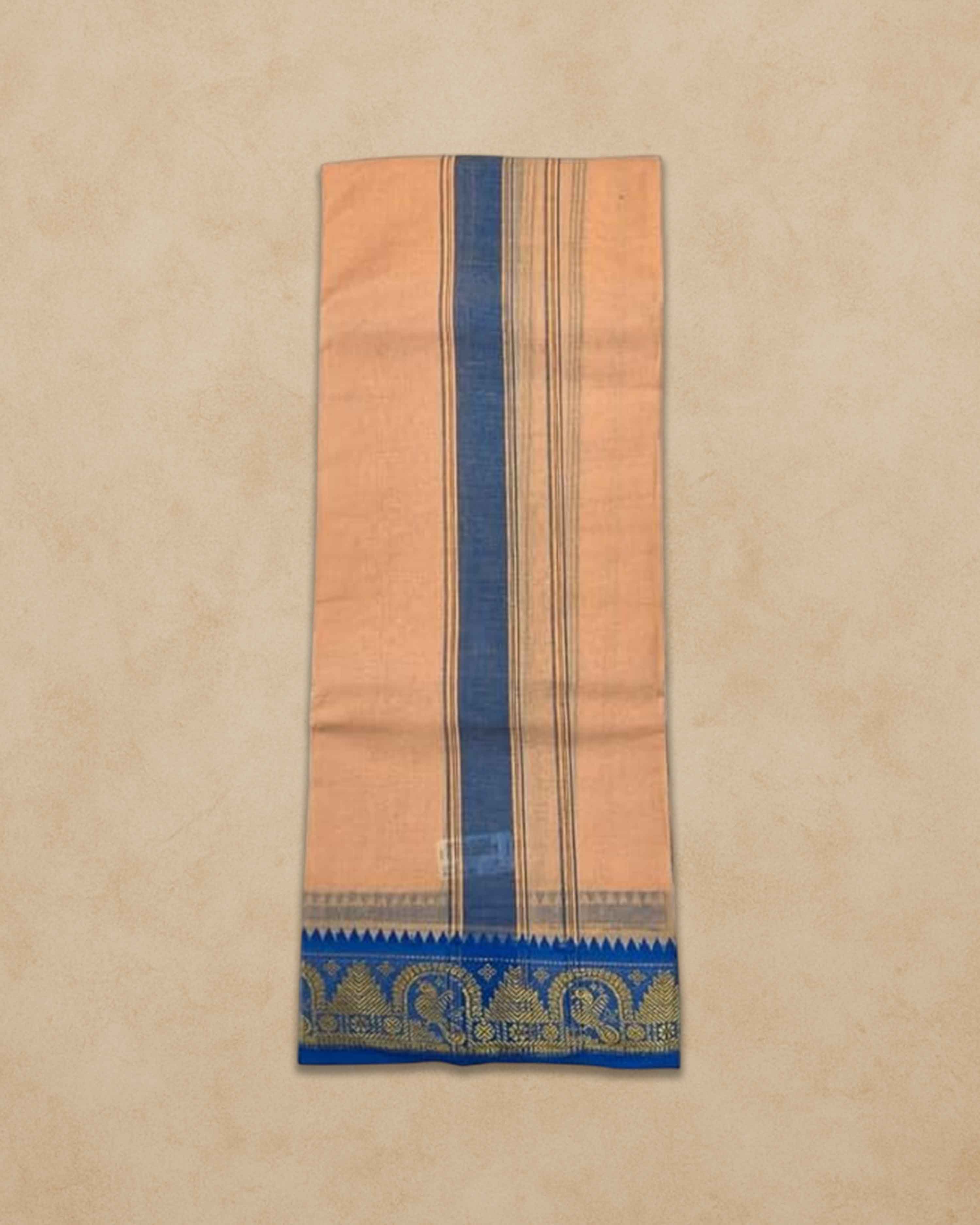 Men's Unbleached Cotton Panjakacham Dhoti & Towel Set | 9x5 Traditional Dhoti with Angavastram - Light Kavi