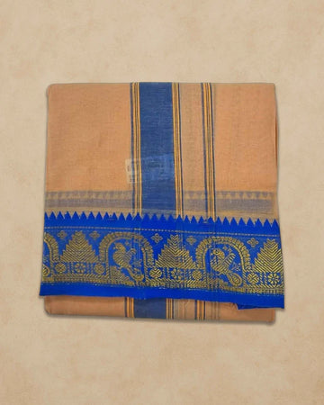 Men's Cotton Panjakacham Dhoti & Towel Set | 9x5 Traditional Dhoti with Angavastram | Light kavi