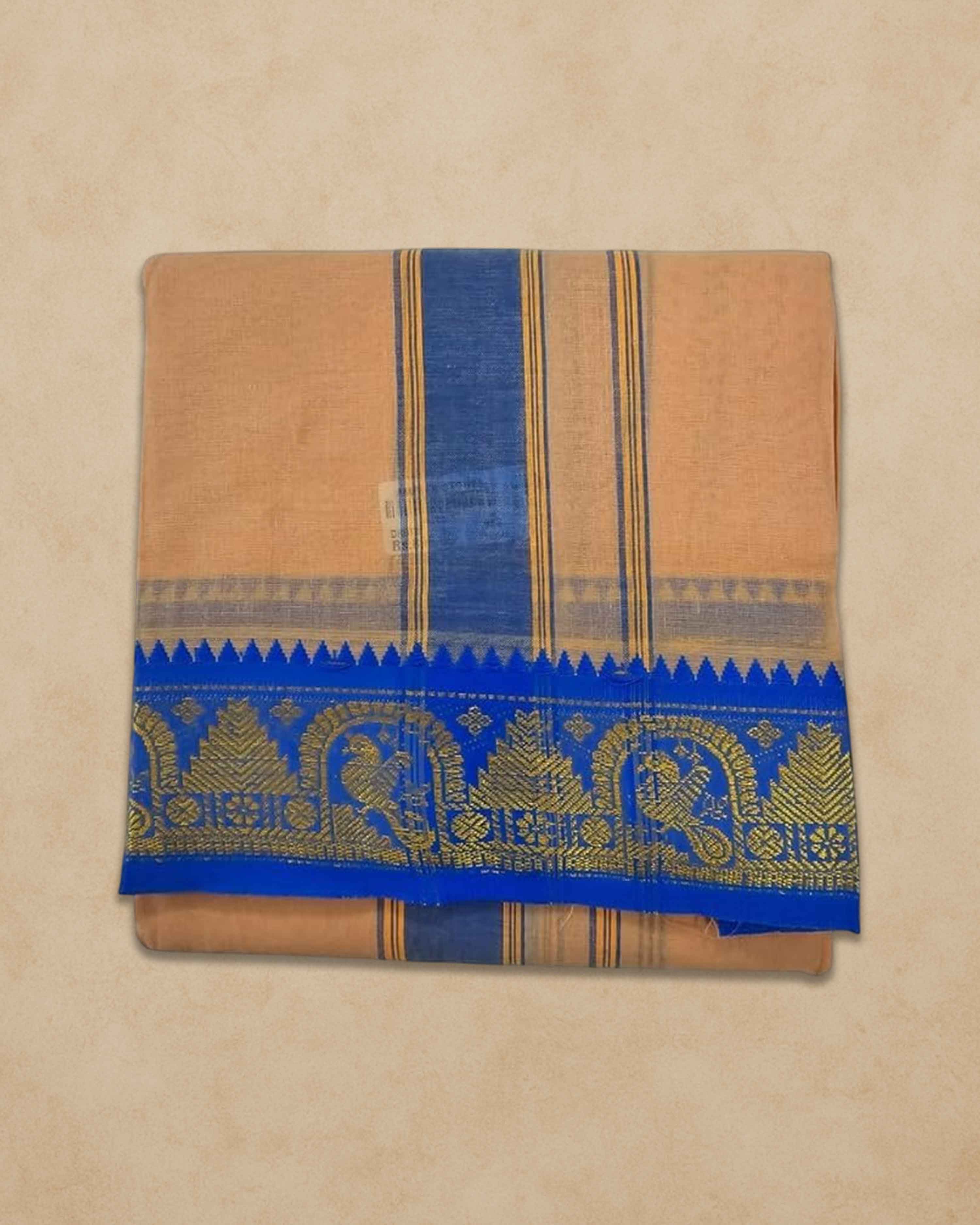 Men's Unbleached Cotton Panjakacham Dhoti & Towel Set | 9x5 Traditional Dhoti with Angavastram - Light Kavi