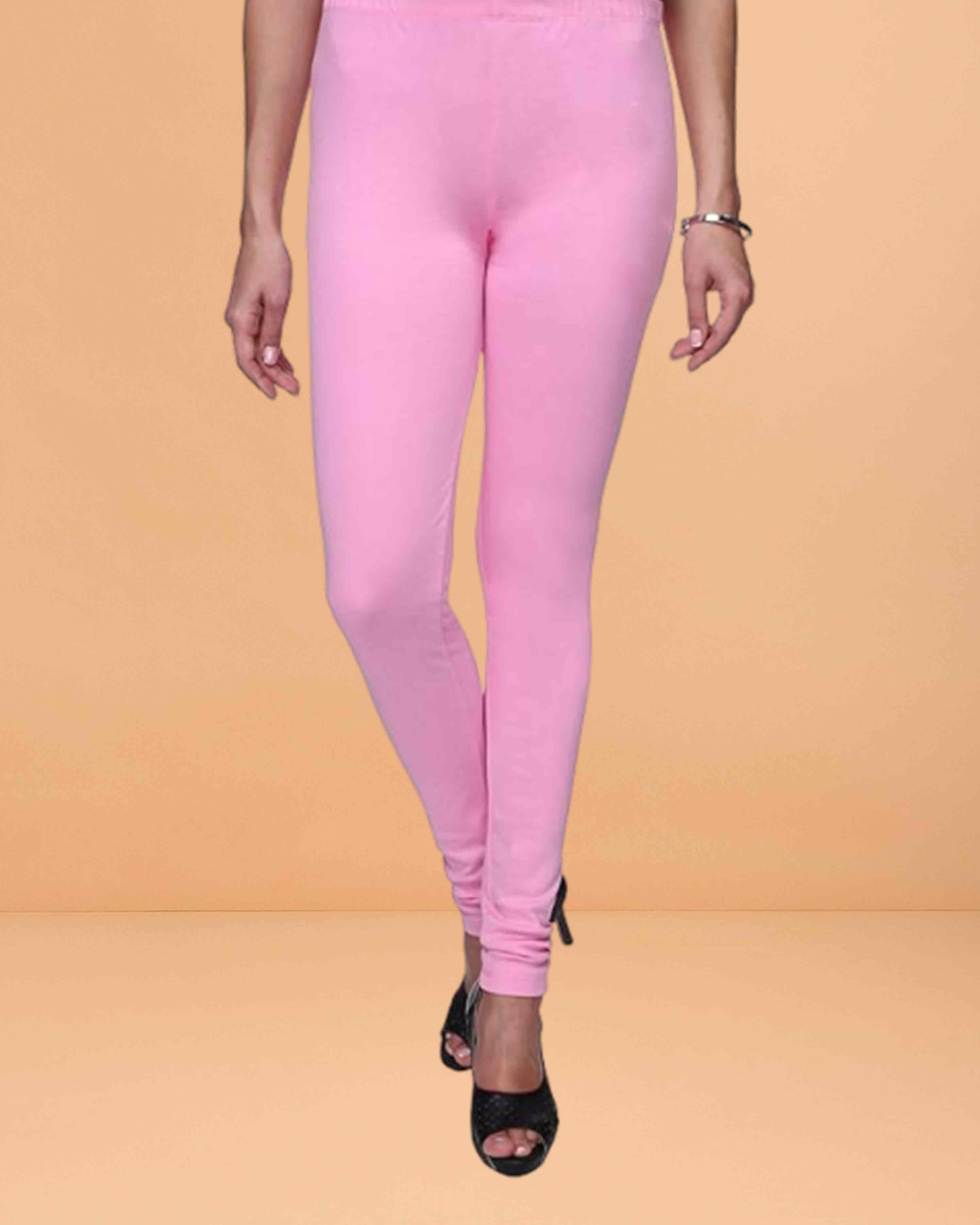Ultra Soft Cotton Lycra Solid Regular and Plus Size 21 Colours Churidar Leggings for Women's and Girls - Light Pink