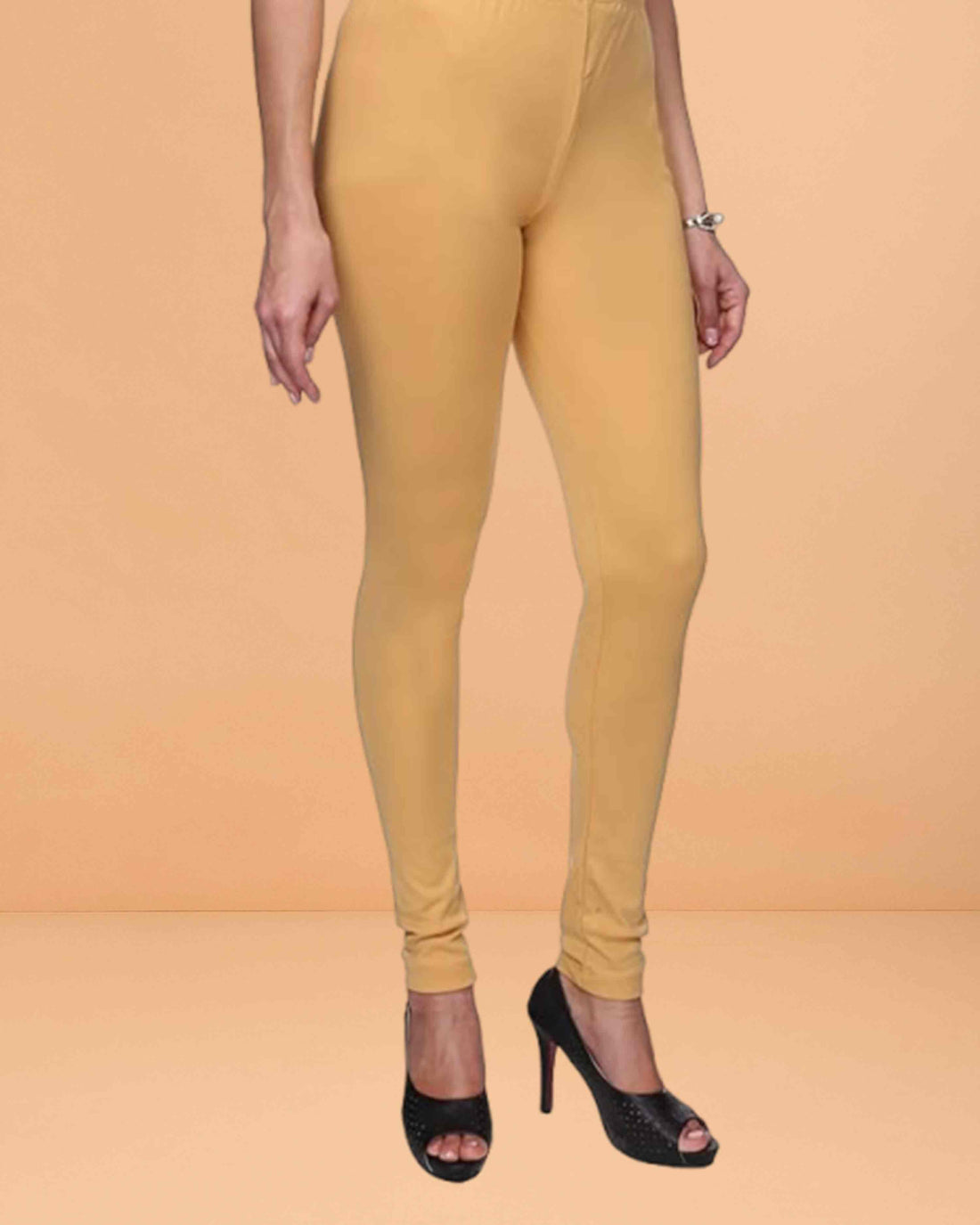 Ultra Soft Cotton Lycra Solid Regular and Plus Size 21 Colours Churidar Leggings for Women's and Girls - Beige