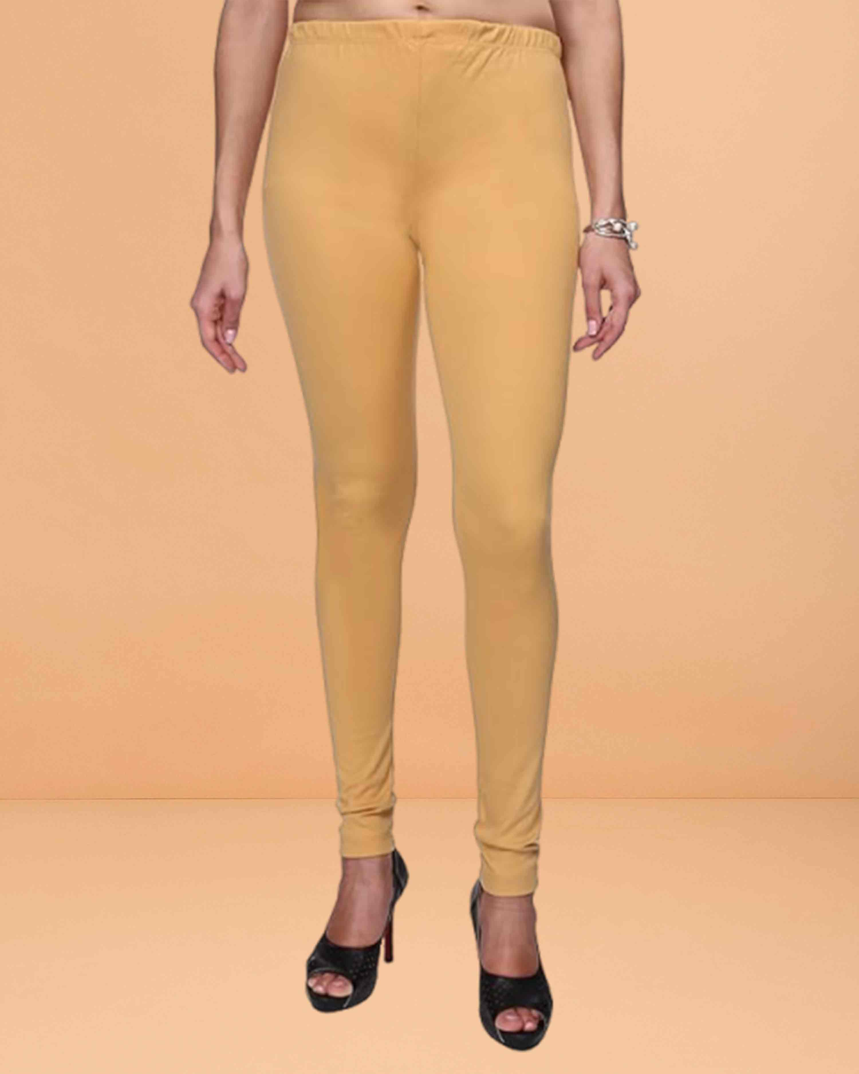 Ultra Soft Cotton Lycra Solid Regular and Plus Size 21 Colours Churidar Leggings for Women's and Girls - Beige