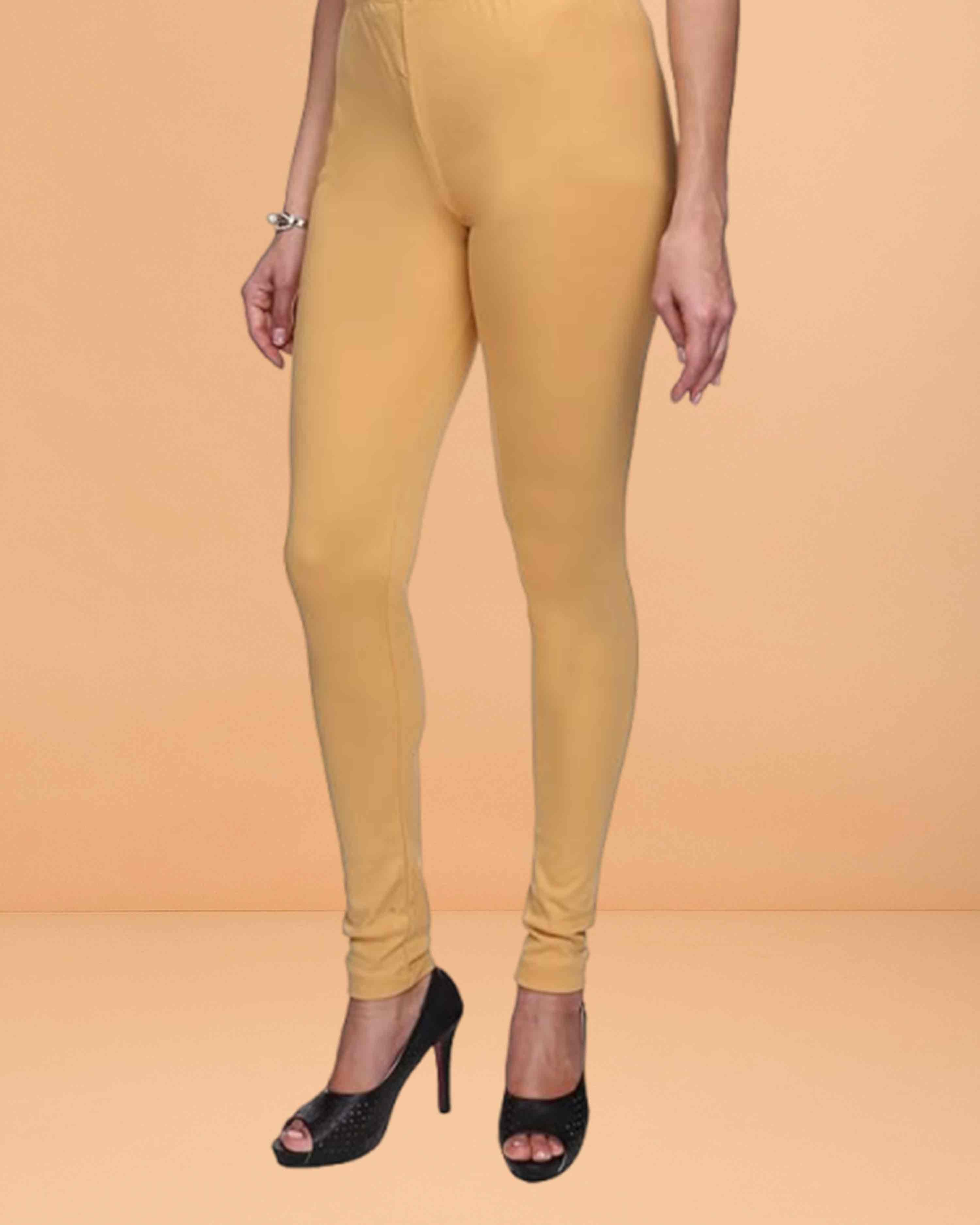 Ultra Soft Cotton Lycra Solid Regular and Plus Size 21 Colours Churidar Leggings for Women's and Girls - Beige